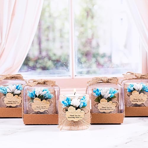 Vista 5 de HTF - Juego de 10 portavelas de madera para decoración de baby shower, regalos de revelación de género, portavelas de madera para baby shower Marrón