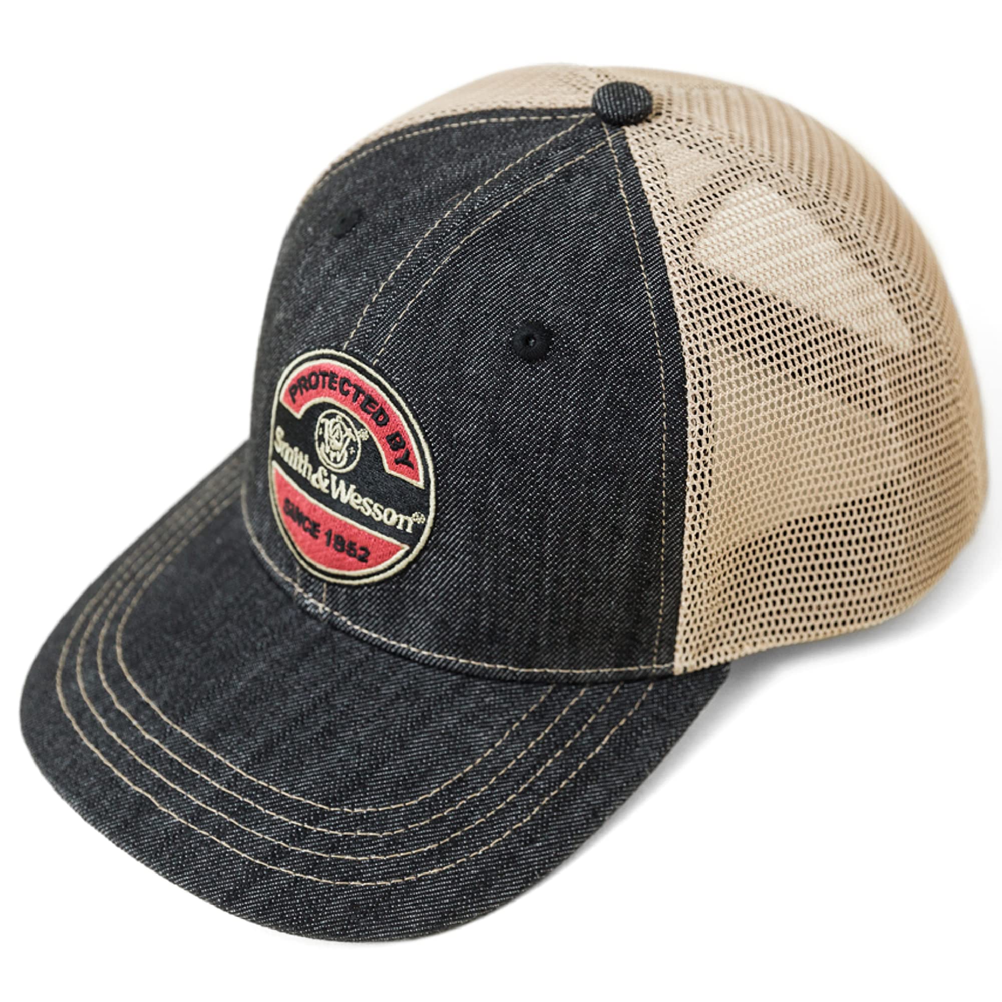 Smith & Wesson Men's Adjustable Snap Closure Trucker Baseball Cap, 6 Panel Mesh Hat, Logo - Officially Licensed