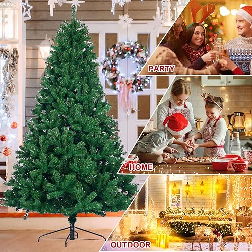 Miniatura 15 de Árbol de Navidad artificial de 6 pies sin encender, árbol de Navidad falso con bisagras con 1138 puntas de ramas y soporte de metal plegable, árbol