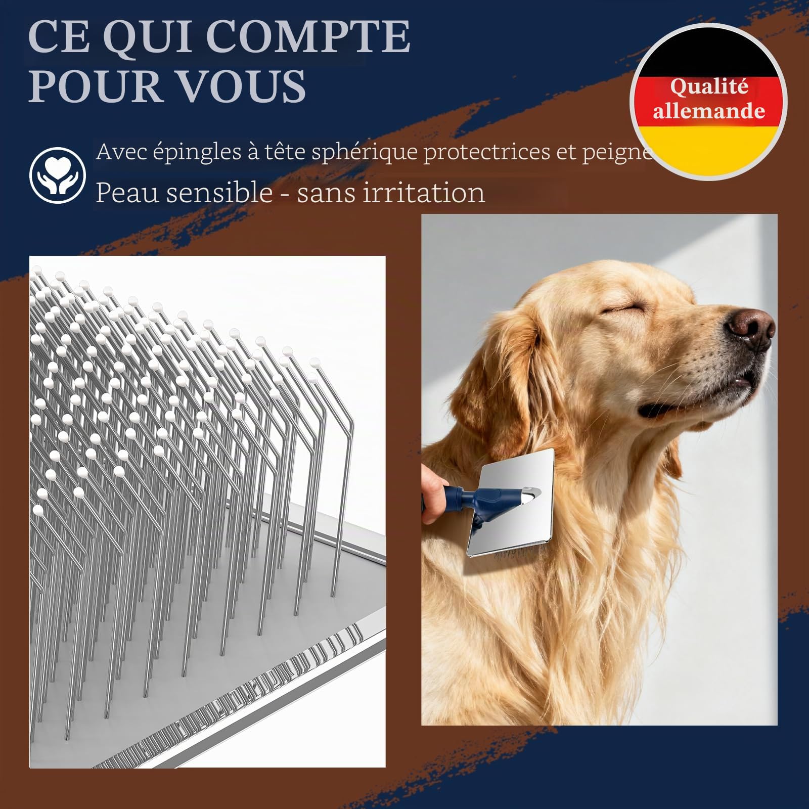 Brosse Slicker Douce pour Chien avec Pins à Billes Protectrices – Démêlage & Élimination du Sous-Poil pour Chiens et Chats – Brosse de Massage Apaisante pour Peaux Sensibles, Goldendoodle & Caniche
