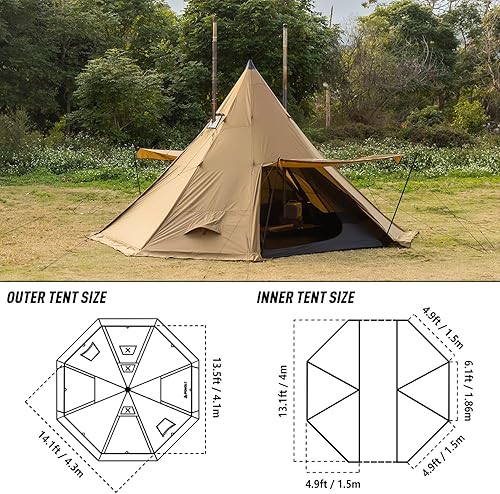 Miniatura 3 de POMOLY Tipi - Tienda de campaña caliente para campamento, tienda de campaña Bromance 70 para 2-4 personas, senderismo, caza, con 3 gatos de estufa y