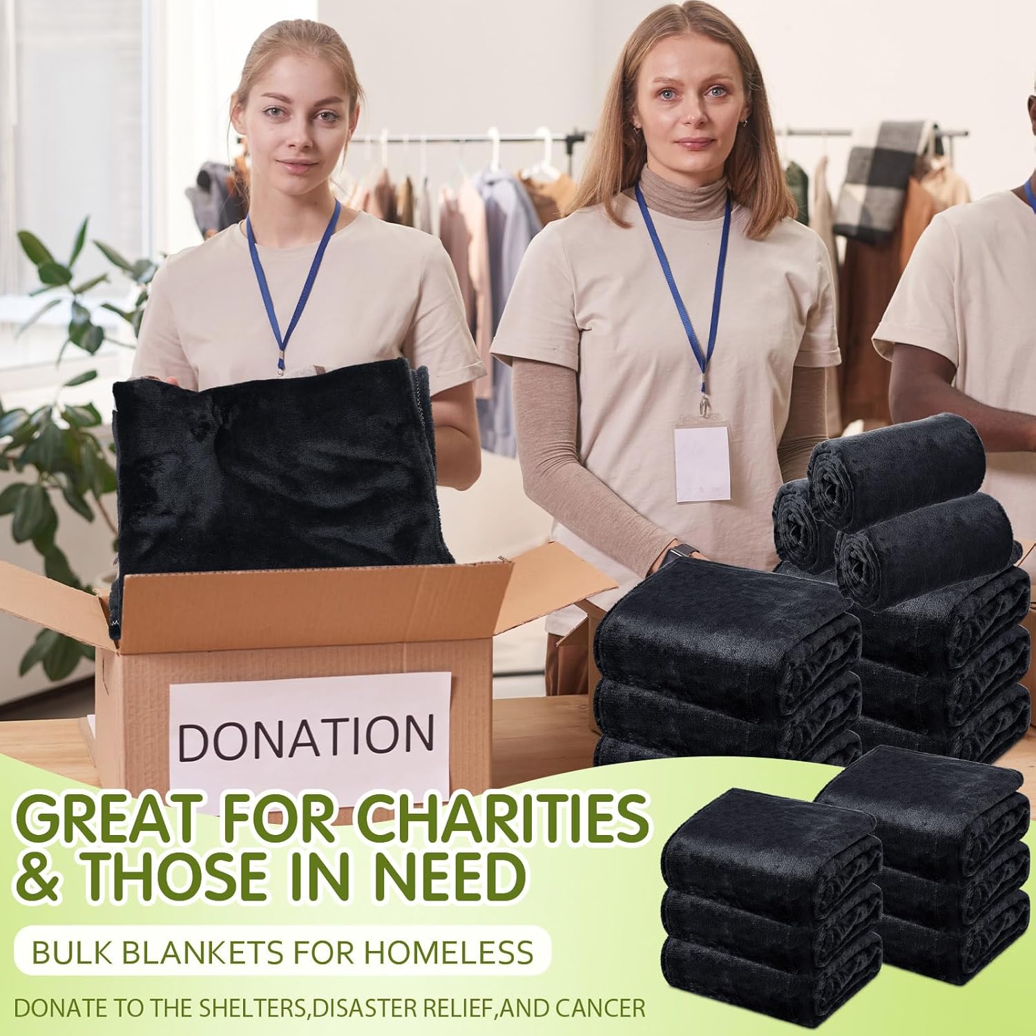 Toulite 24 Pcs Bulk Flannel Fleece Blankets for Homeless Donations Cozy Fleece Throw Blankets Winter Throw Blanket Bulk for Donations Bed Couch Sofa Home Camping Wedding Gifts(Black,50x60 Inch) - Image 6