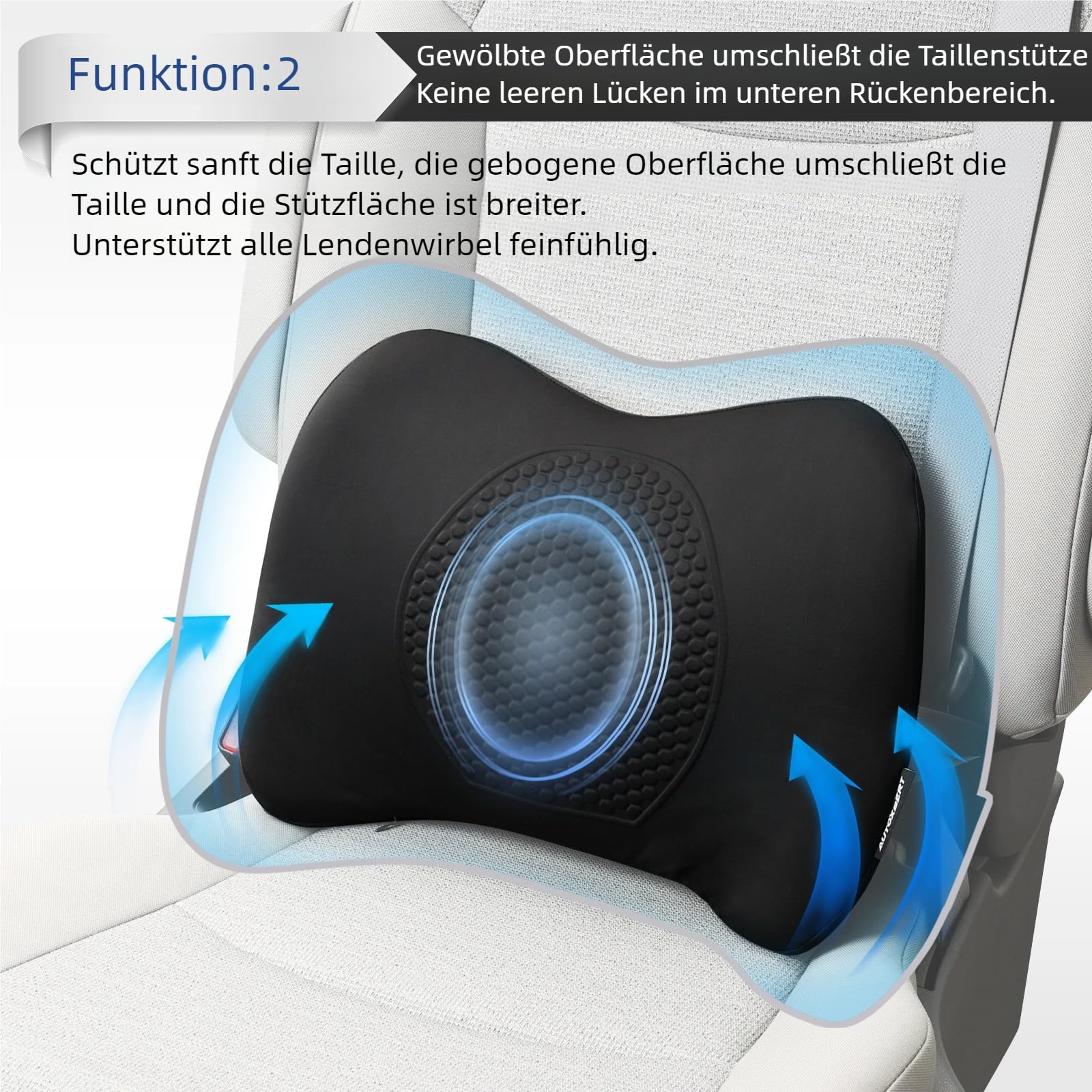 Lendenwirbelkissen Memory Foam Ergonomisches Lordosenstütze Auto Rückenkissen für Bürostuhl, Autositz & Rollstuhl, Verstellbar Bequem Atmungsaktives Gel Lendenkissen für Reisen Schlafen Arbeiten