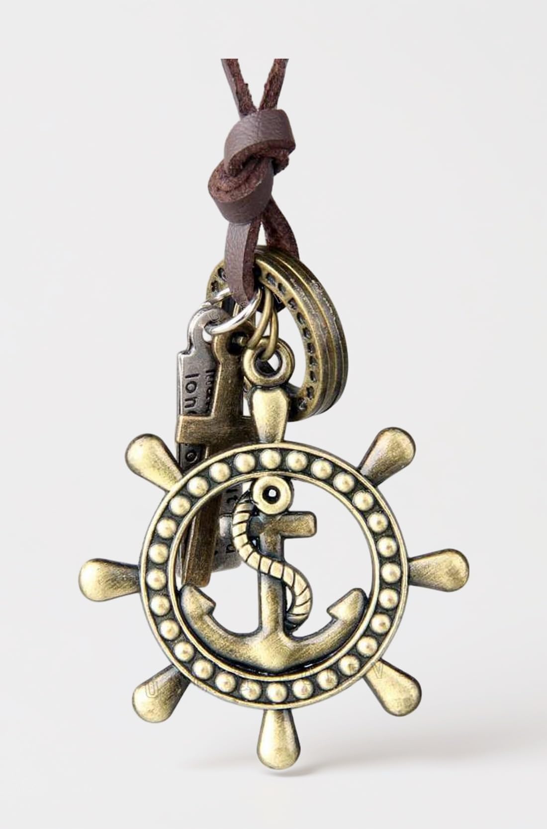 Gift Boho Bohemian Vintage Double Ring Mens Accessories Adjustable Leather Cord Pendant Locket Necklace Neck Chain for Men Fashion Jewellery for Mens and Boys