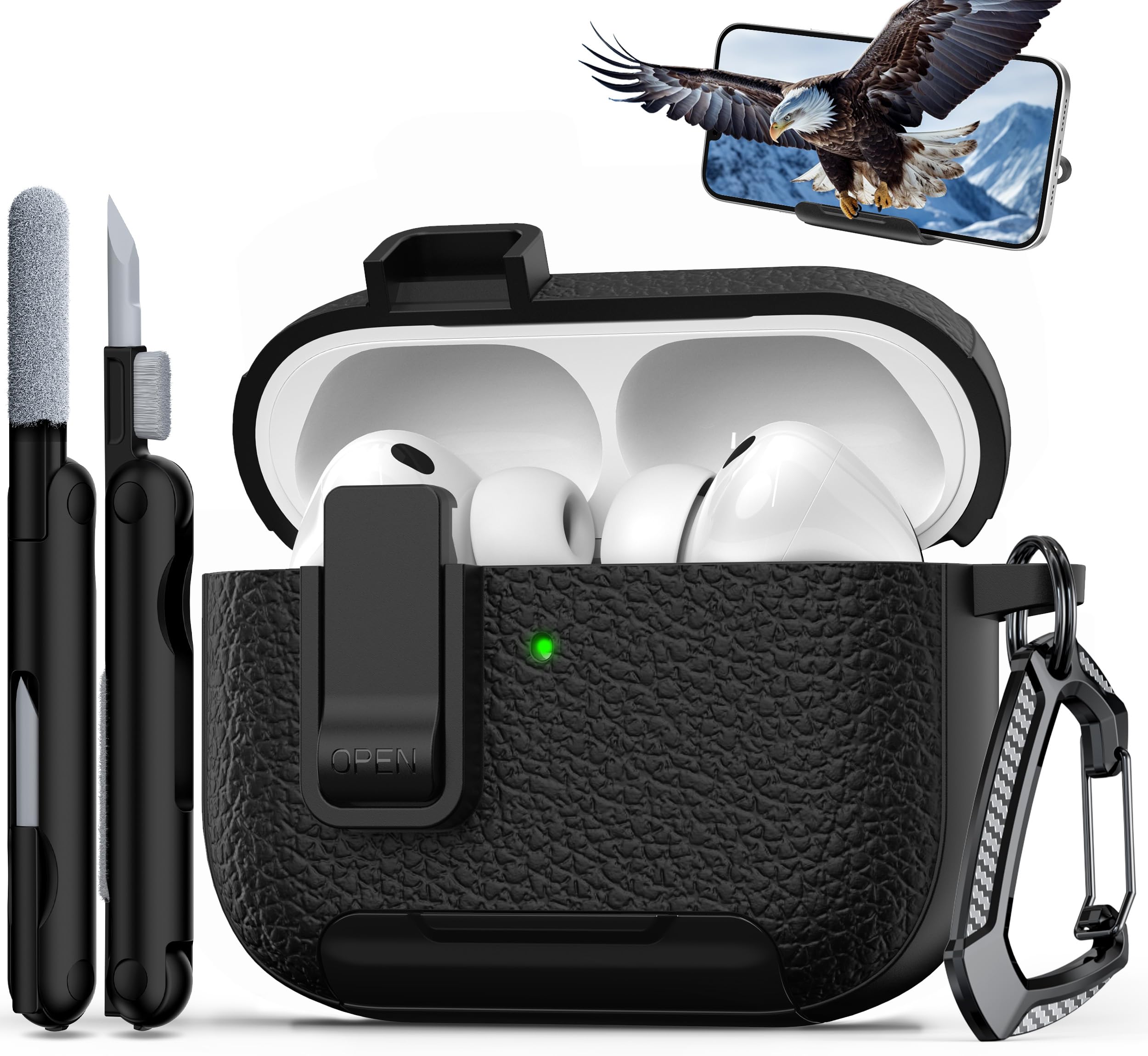 Amazon | RFUNGUANGO AirPods Pro 3ケース レザー、キーチェーン、電話
