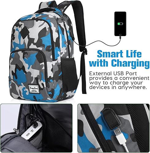 Miniatura 9 de YAMTION Mochila para hombres, mujeres y adolescentes, mochila para computadora de 15.6 pulgadas con puerto de carga USB, de negocios, trabajo,