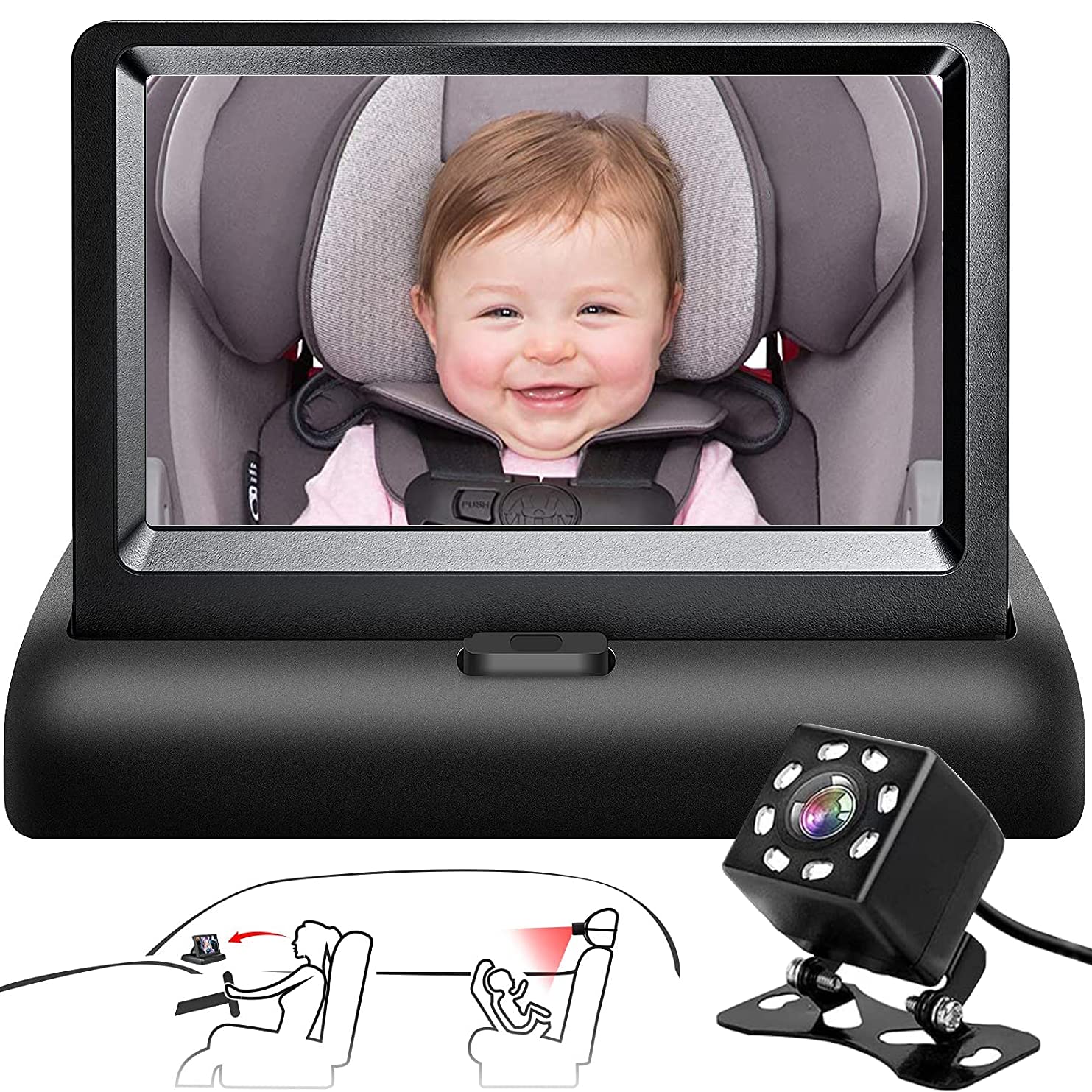 Buy Baby Car Mirror, 10.9cm HD Night Vision Function Car Mirror Display