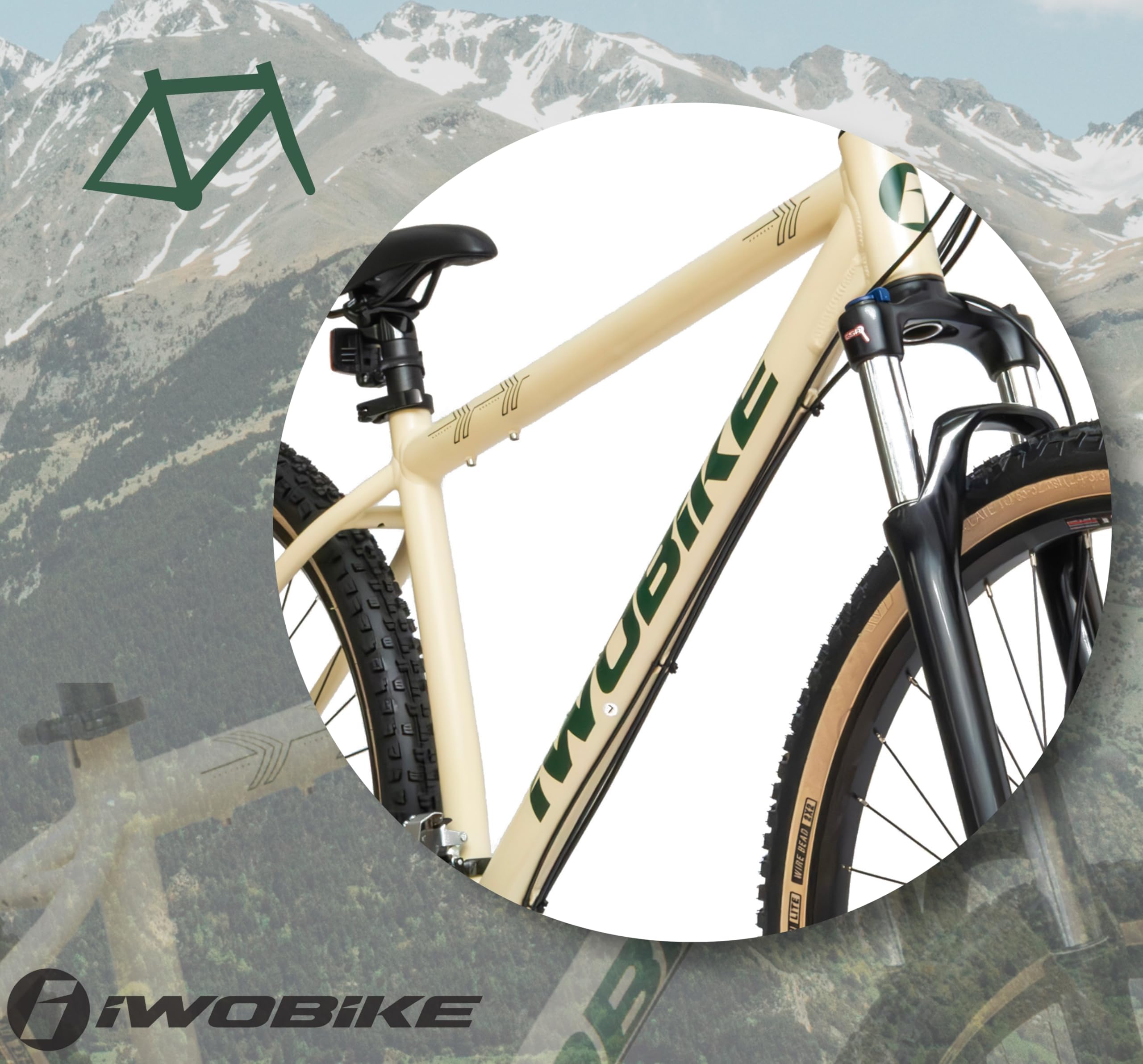 Rower Górski MTB, 29 Cali, Kremowy Mat z Zielonymi Wstawkami | Rower Górski MTB, 29 Cali, Kremowy Mat z Zielonymi Wstawkami, Męski, 18 Biegów, Rama Aluminiowa 18,5", Amortyzacja SR amortyz
