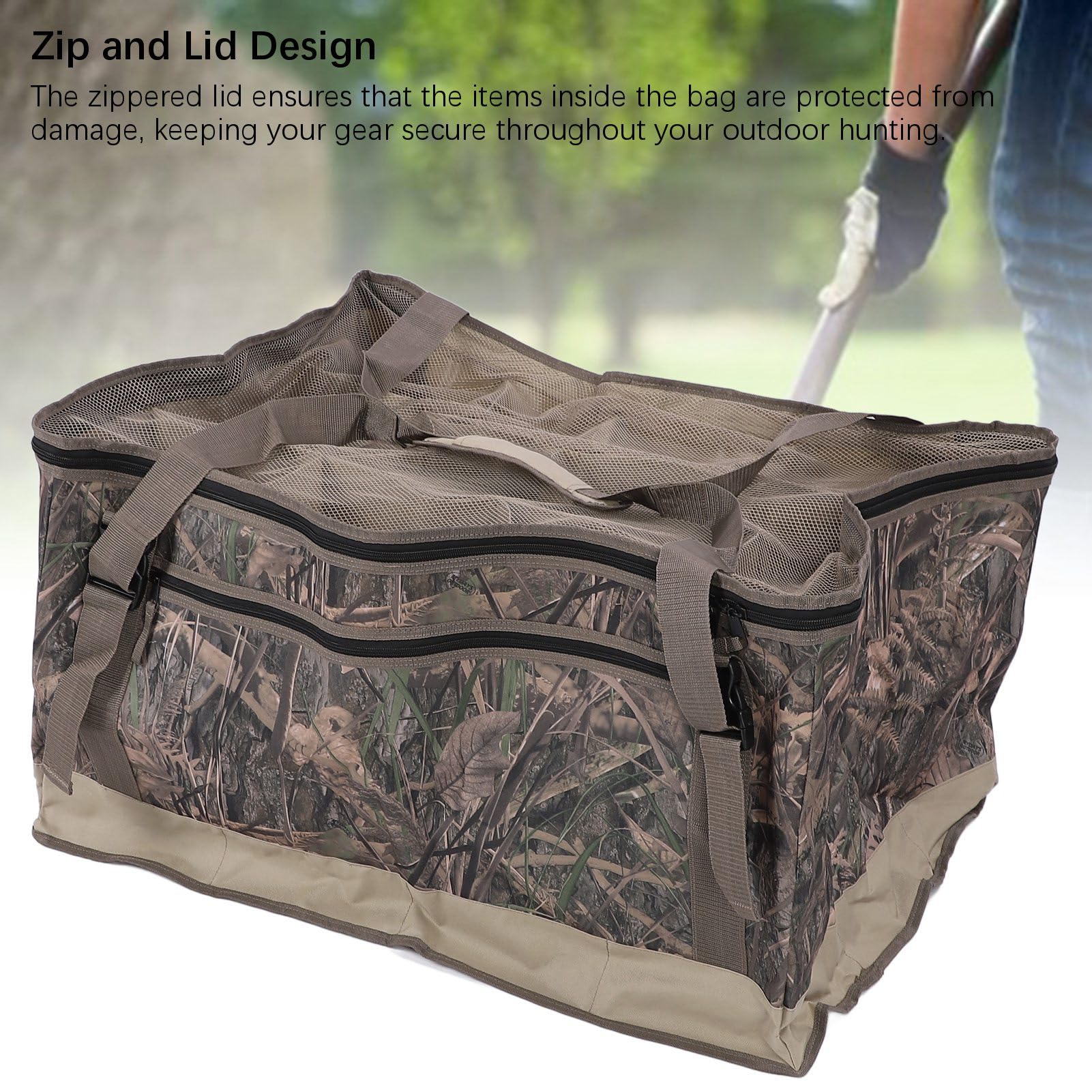12 Slot Duck Decoy Bag, 600D Oxford Cloth Equipment Storage Bag with Mesh Lid Adjustable Shoulder Straps for Camping Outdoor Activities 31.5x23.6x16.5in