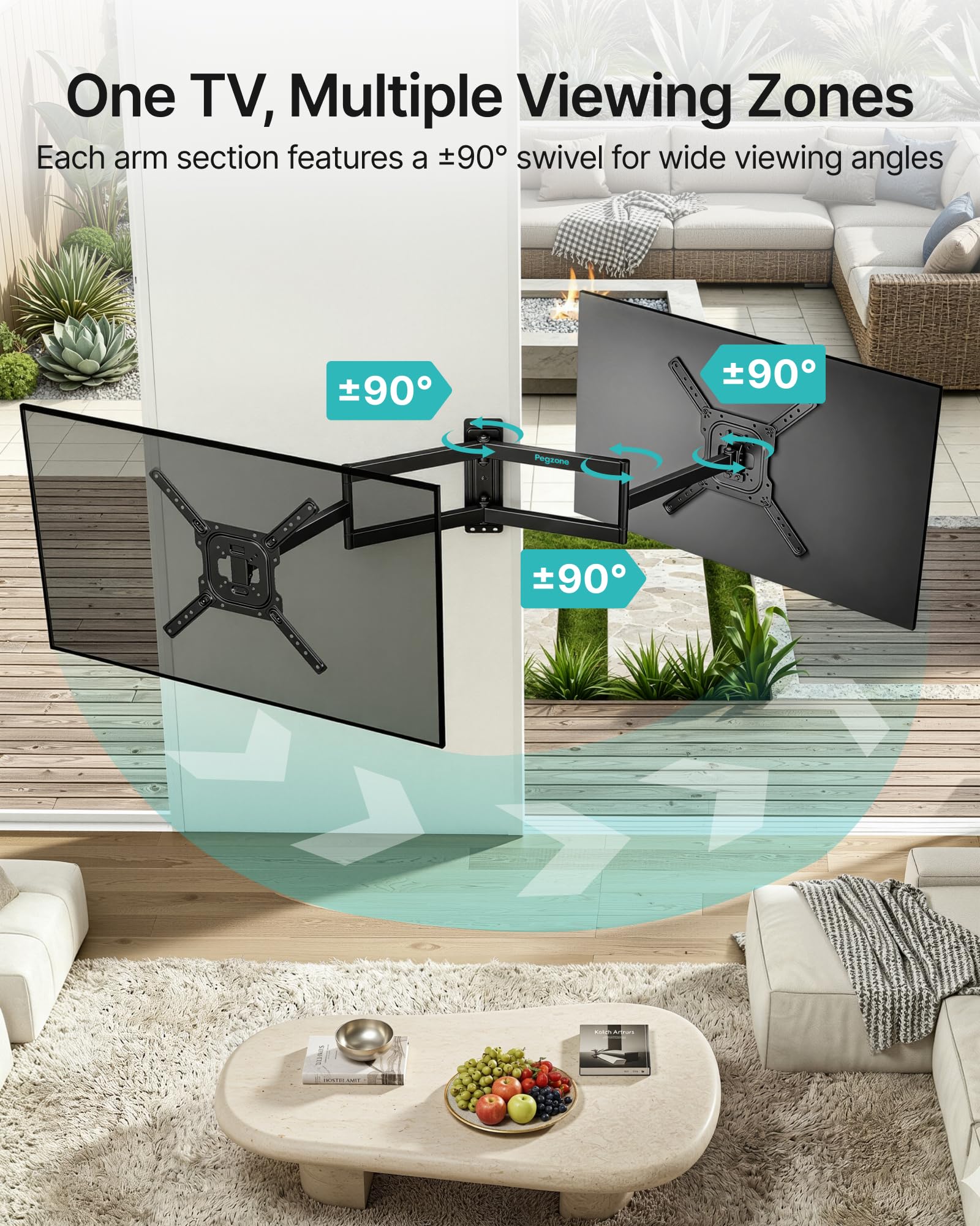 PEGZONE Supporto da parete per TV a maniche lunghe, 63-792 mm, per TV da 23-75", fino a 50 kg, max. VESA 400 x 400 mm, orientabile