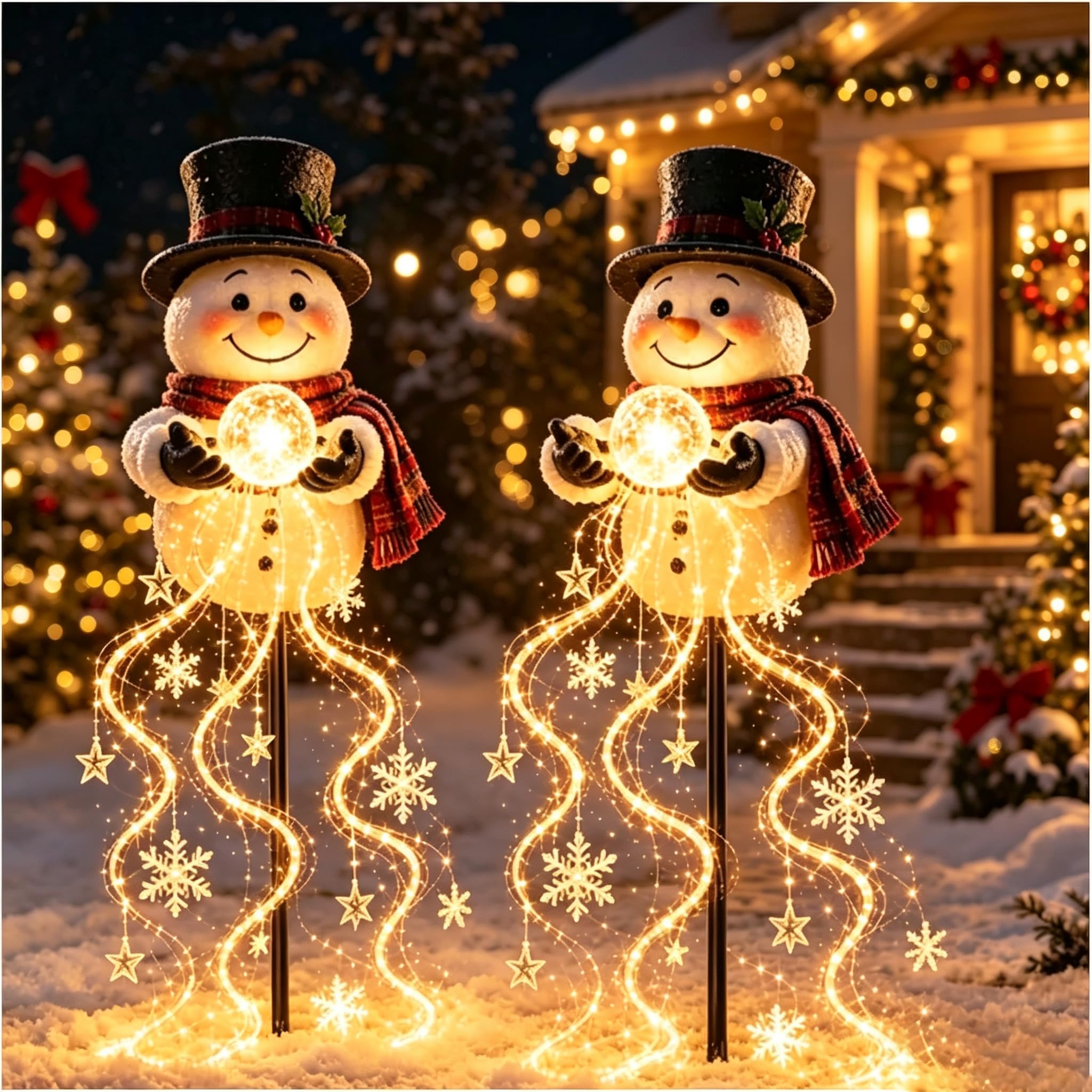 Snowman Magic Fountain Snowflake LED Christmas Garden Stake Light (B/2PCS)