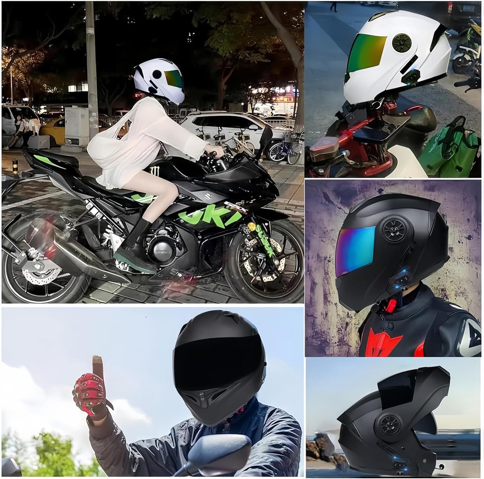 Doble Antiniebla Visera Casco con Doble Visera Doble Lente Casco Casco de Moto Modular Bluetooth Integrado Cascos de Motocicleta ECE Homologado Motocicleta Todoterreno Bluetooth Cascos