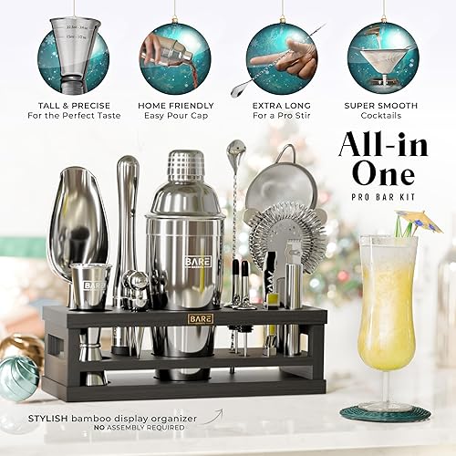 Miniatura 2 de BARE BARREL Mixology Bartender Kit Bar Set Juego de coctelera de 16 piezas Herramientas de mezcla de Martini Barware para el hogar Incluye 35