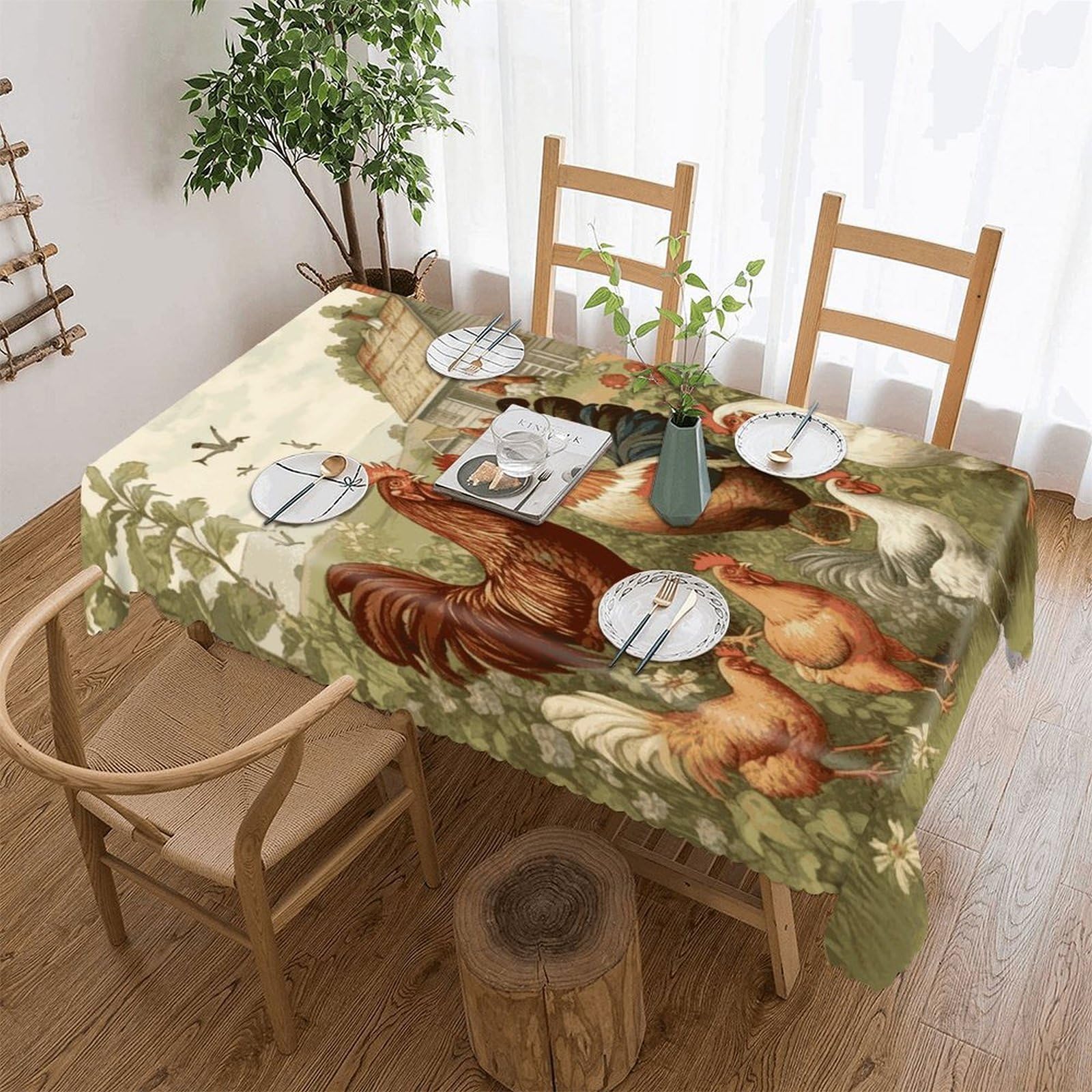 FekiLoot Chickens and Farm Tablecloths for Rectangle Tables Wipeable Spillproof Polyester Table Cloth Wrinkle Free Farmhouse Dining Tables Cover Elegant Vintage Decor Tablecover