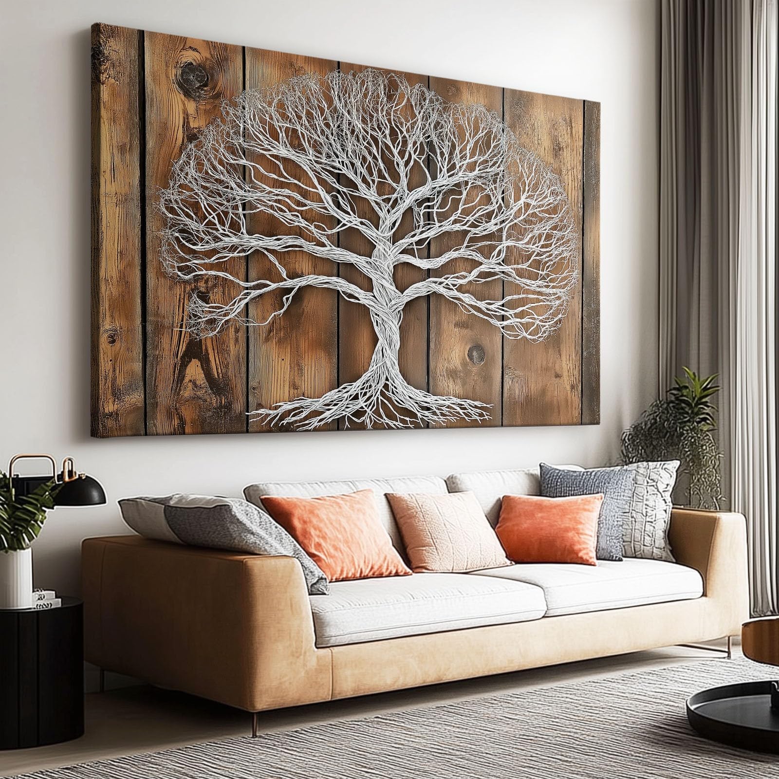 Genérico Textura Madera Decorativos Cuadro Árbol La Vida Abstracto Moderno Cuadro Lienzo Para Salón Dormitorio Comedor Oficina Decoración Pared 160 x 80 cm Sin Marco