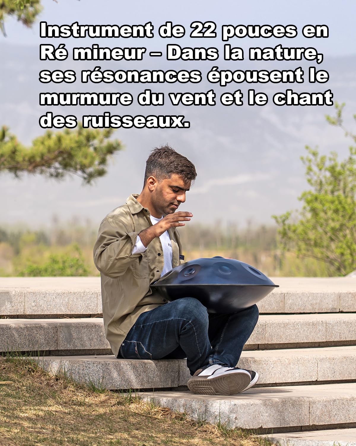 440 Hz Handpan 12 Notes 22 Pouces, Hand pan Instrument Steel Drum Music D mineur - Handpan Conçu pour Joueurs Expérimentés