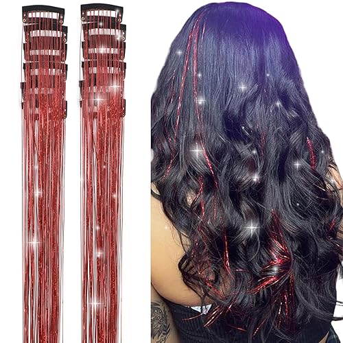 Miniatura 15 de Clip de oropel para el cabello, kit de 18 piezas de oropel para niñas, extensiones de cabello de oropel con purpurina, clip de oropel de cabello