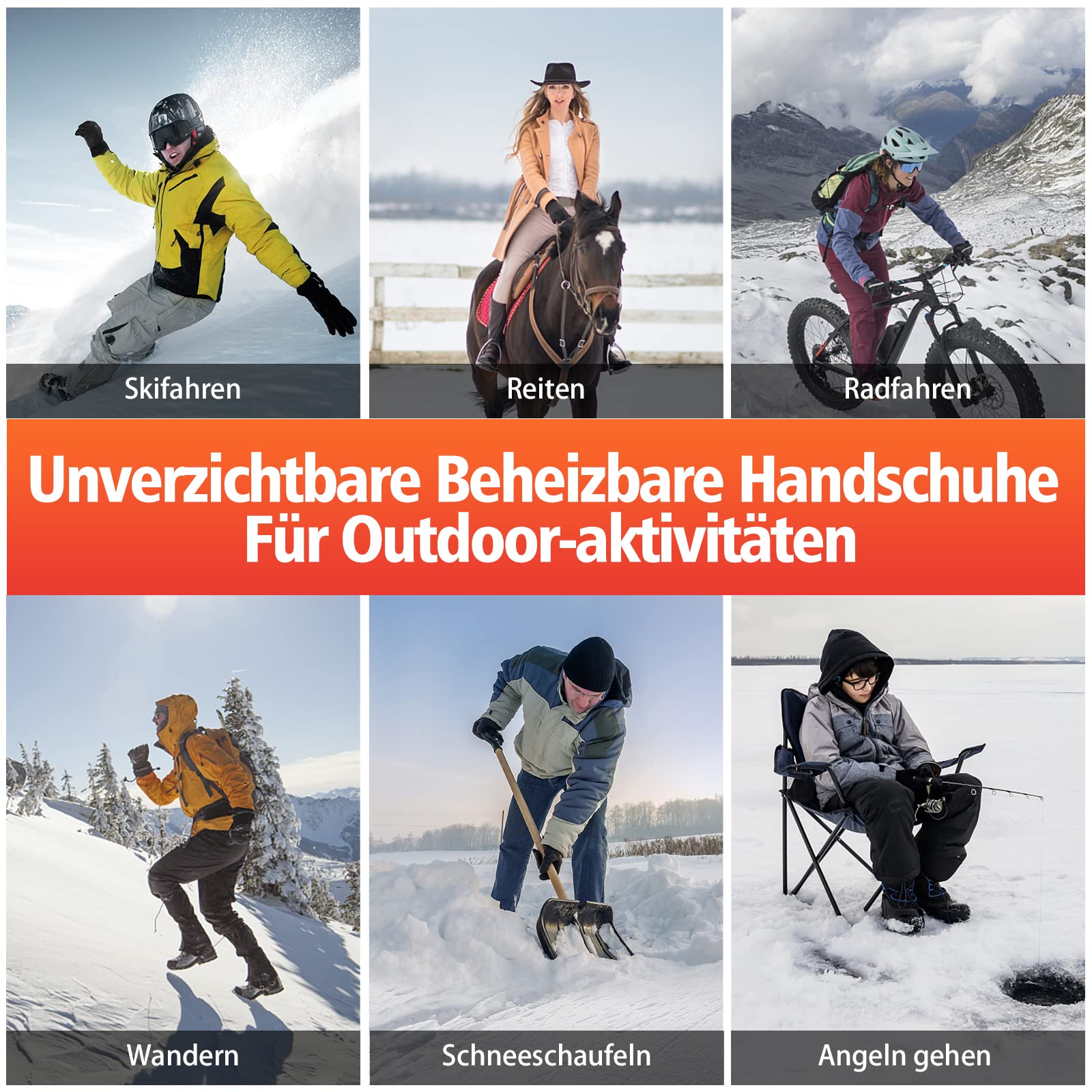 Beheizbare Handschuhe Herren Damen 7.4V 5000mAh Akkus 4 Temperaturstufen wasserdichte Winter Motorrad Radfahren Skifahren