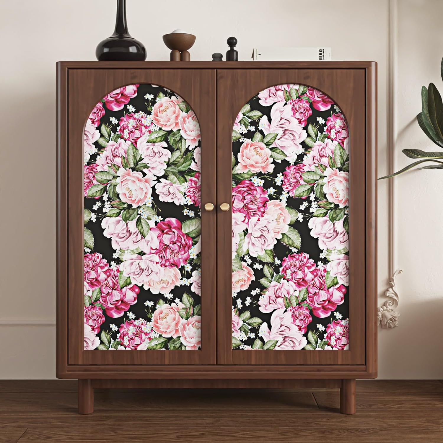 Retro Purple Flower Wallpaper Boho Floral Peel and Stick Wallpaper for Cabinets Walls Removable Botanical Wallpapers for Bathroom Waterpoof Renter Friendly Wall Covering Decor 17.5×102"