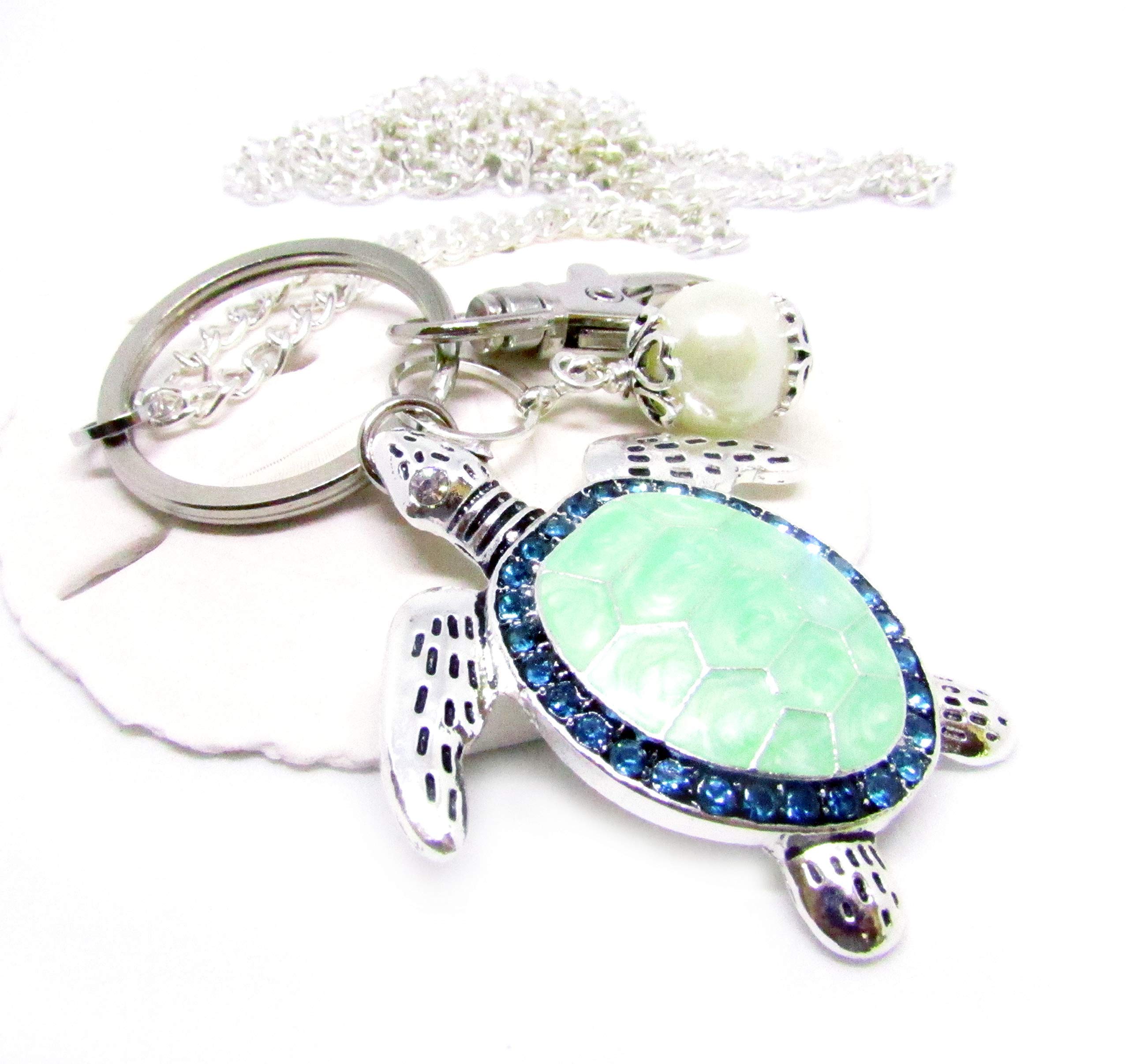 Sea Turtle Eyeglass Chain with Pearls – Lanyard for Glasses or ID Badge – Ocean Theme Glasses Necklace