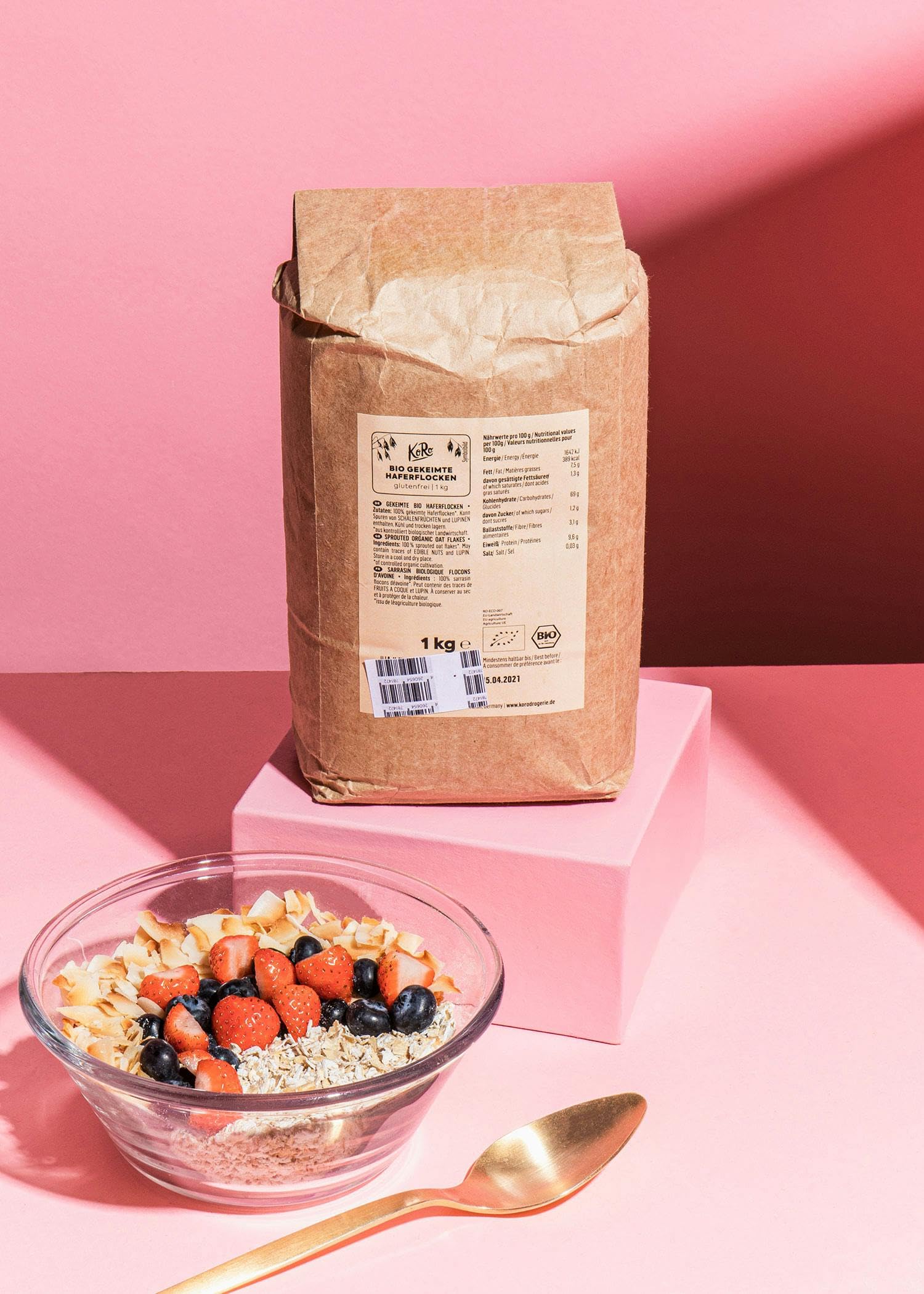 KoRo - Fiocchi d'avena germinati bio 1 kg - versatili - confezione convenienza - da agricoltura biologica