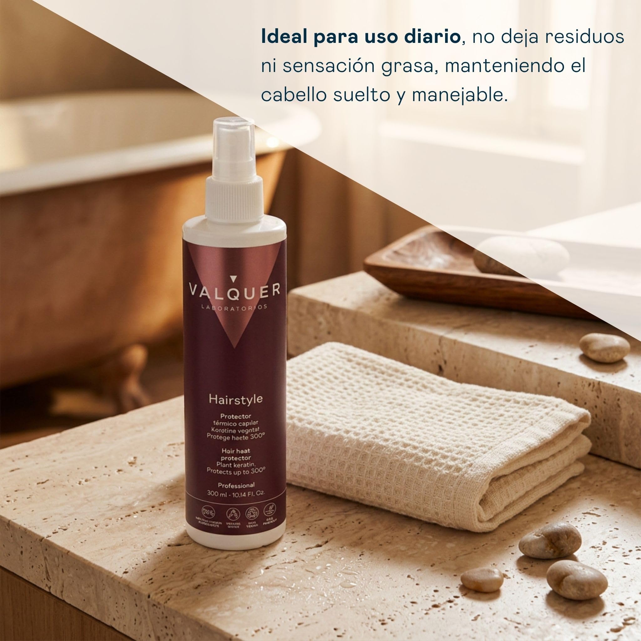 VALQUER Protector Térmico Capilar en Spray 300 ml Protege del Calor Keratina Vegano