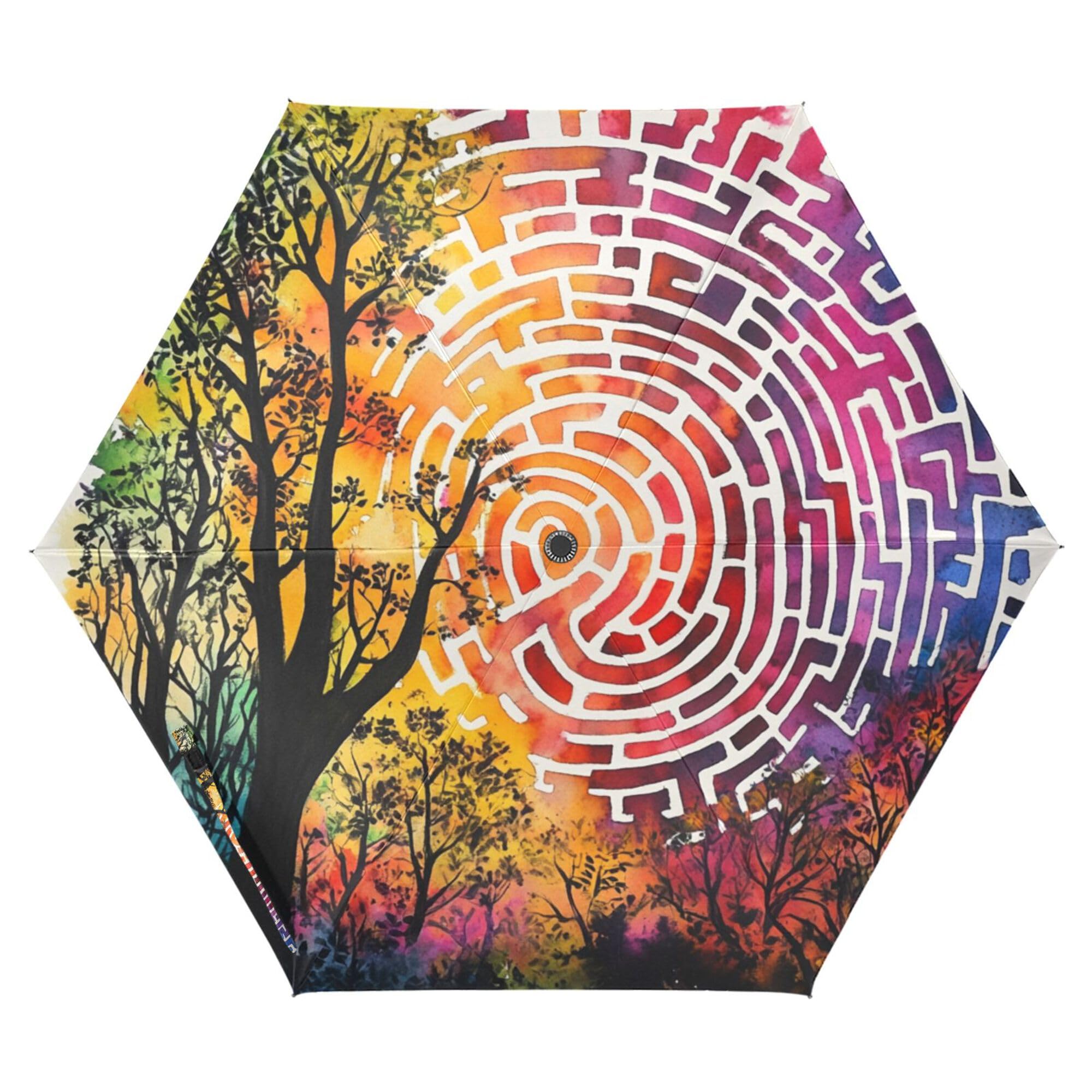 JUNZAN Aesthetics Trees Rainbow Circle Golf Umbrellas For Rain 39 Inch Uv Defence Automatic Open Close Mini Umbrella for Adults Outdoor Defence Accessories