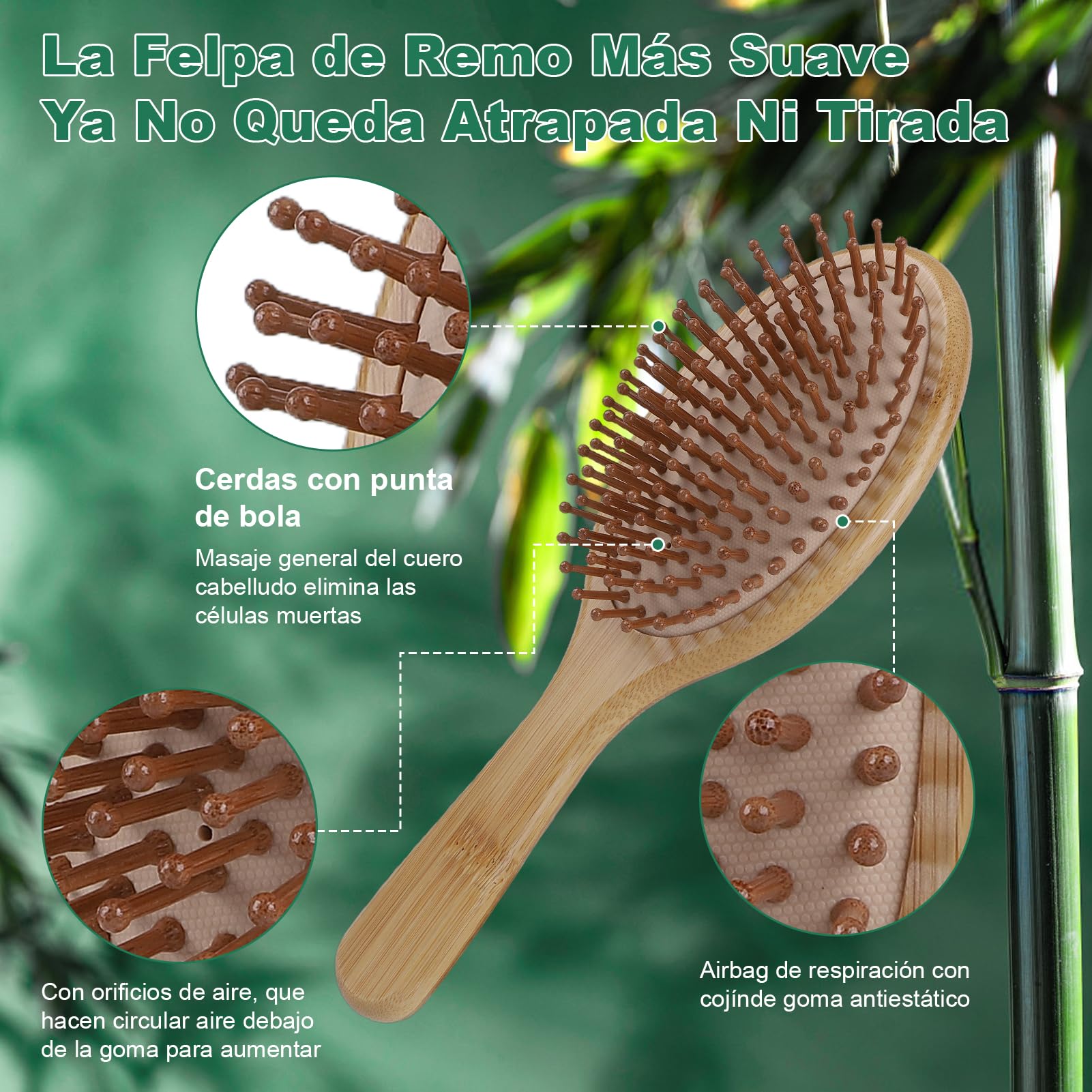 6 Pcs Bamboo Hair Brush,Bamboos Comb Set,Bamboo Hairbrush Set of 3 Air Cushion Brushes and 3 Combs Antistatic,Natural Bamboos Hairbrush Set for Enhance Shine,Massage Scalp Improve Tangles - Image 3