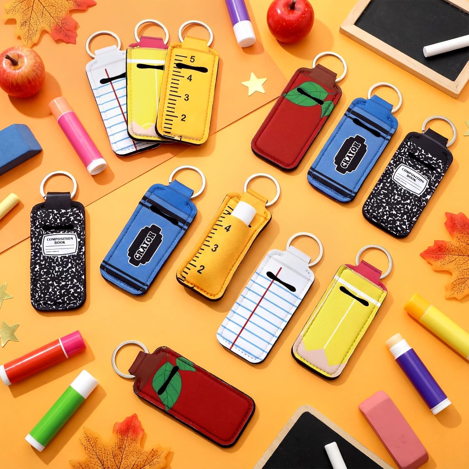 Loopeer 36 Pcs Lipstick Holder with Keychain Teachers Appreciation Gifts Lip Balm Pouch with Metal Ring Portable Lipstick Organizer Holder Bulk for Women(Teachers Appreciation)