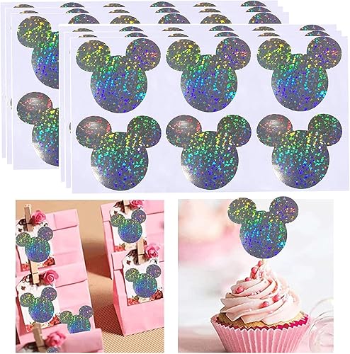 MickeyMinnie Sparkling pegatinas para fiestas de 2,25 x 2 pulgadas  120 pegatinas de Mickey pegatinas con purpurina para orejas de ratón