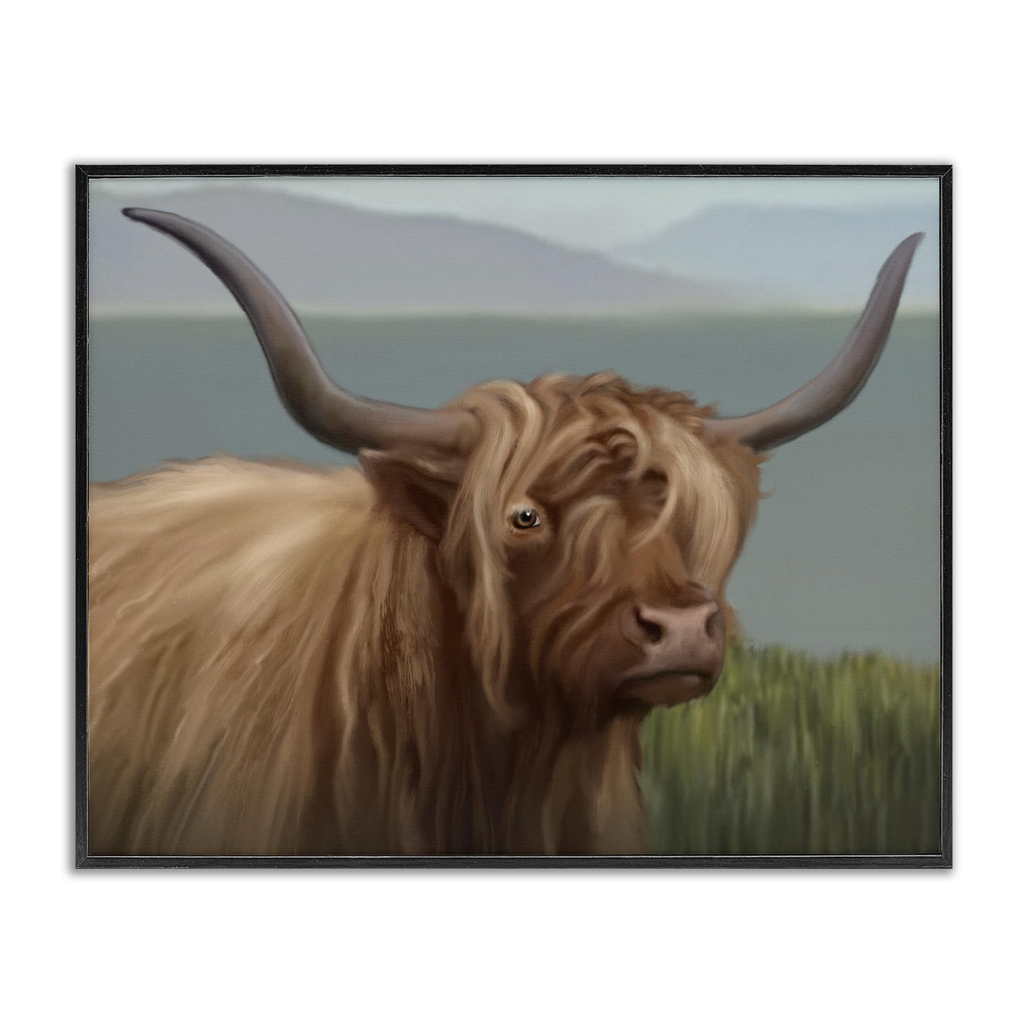 Stupell Industries 'Scottish Highland Cattle Landscape', Framed Giclee Art, Black, 20 x 16 Inches, Easy to Hang and Sturdy, Made in USA, by Matthew Piotrowicz