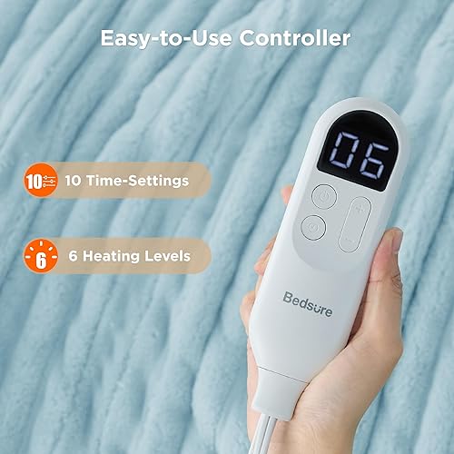 Vista 123 de Bedsure GentleSoft - Manta térmica eléctrica, suave manta eléctrica de franela acanalada, calefacción con 4 ajustes de tiempo, 6 ajustes de calor