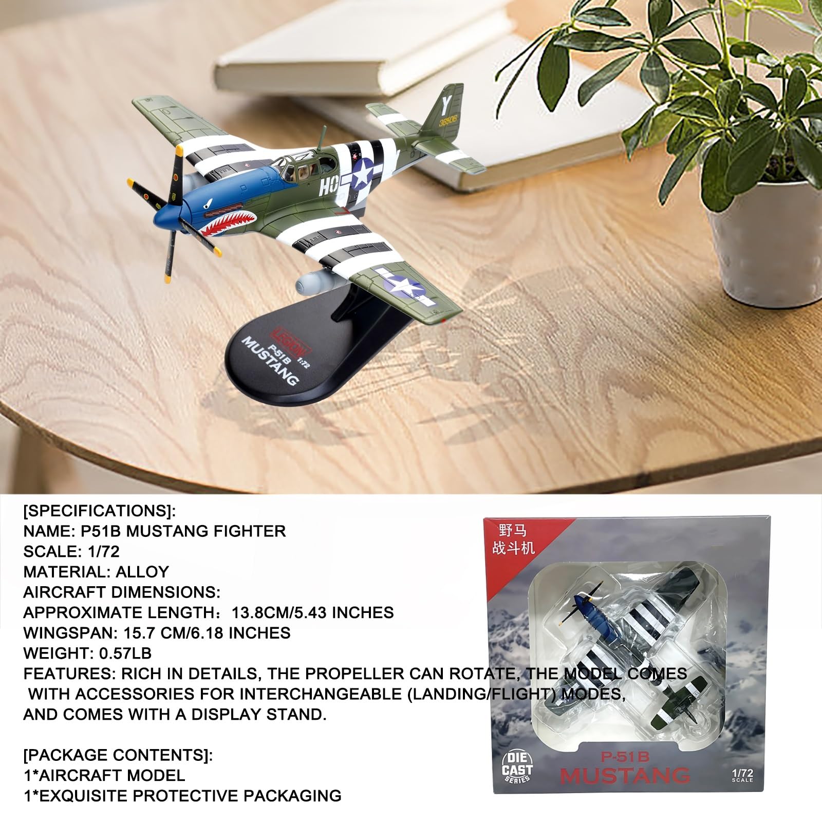 Espositore for modello militare in metallo P-51B in scala 1/72 for l'aviazione da collezione for adulti