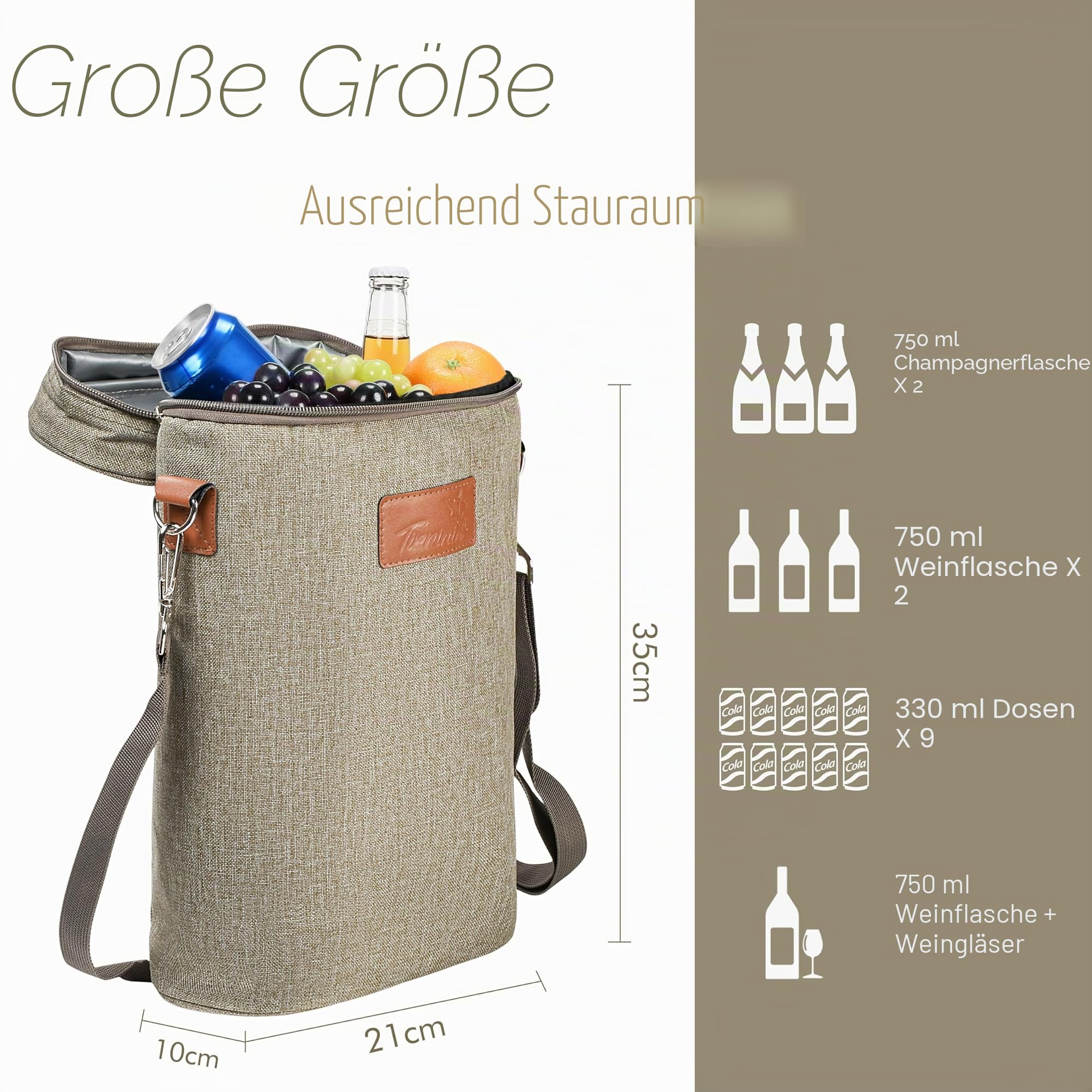 Kato Flaschentasche für 1 Flasche Kühltasche für Wein Bier Getränke Outdoor Tragetasche mit Trennwand Griff Schultergurt Gratis Korkenzieher