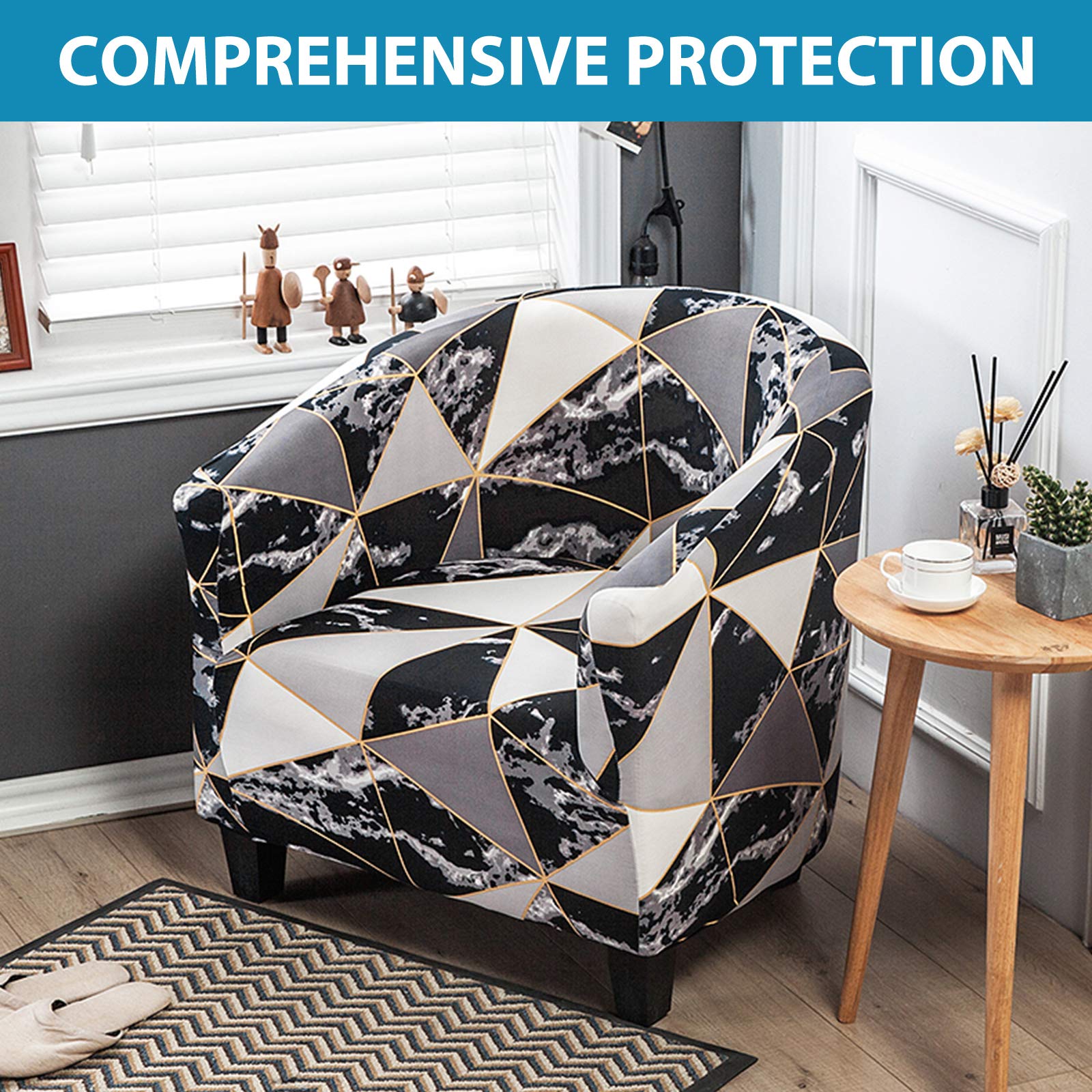Highdi 2 Pezzi Copripoltrona 1 Posto Chesterfield Elasticizzato, Poltrona Club da Cocktail Antiscivolo Rimovibile Tub Chair Copripoltrona per Camera da Letto Bar (Tinta Unita - Verde Militare