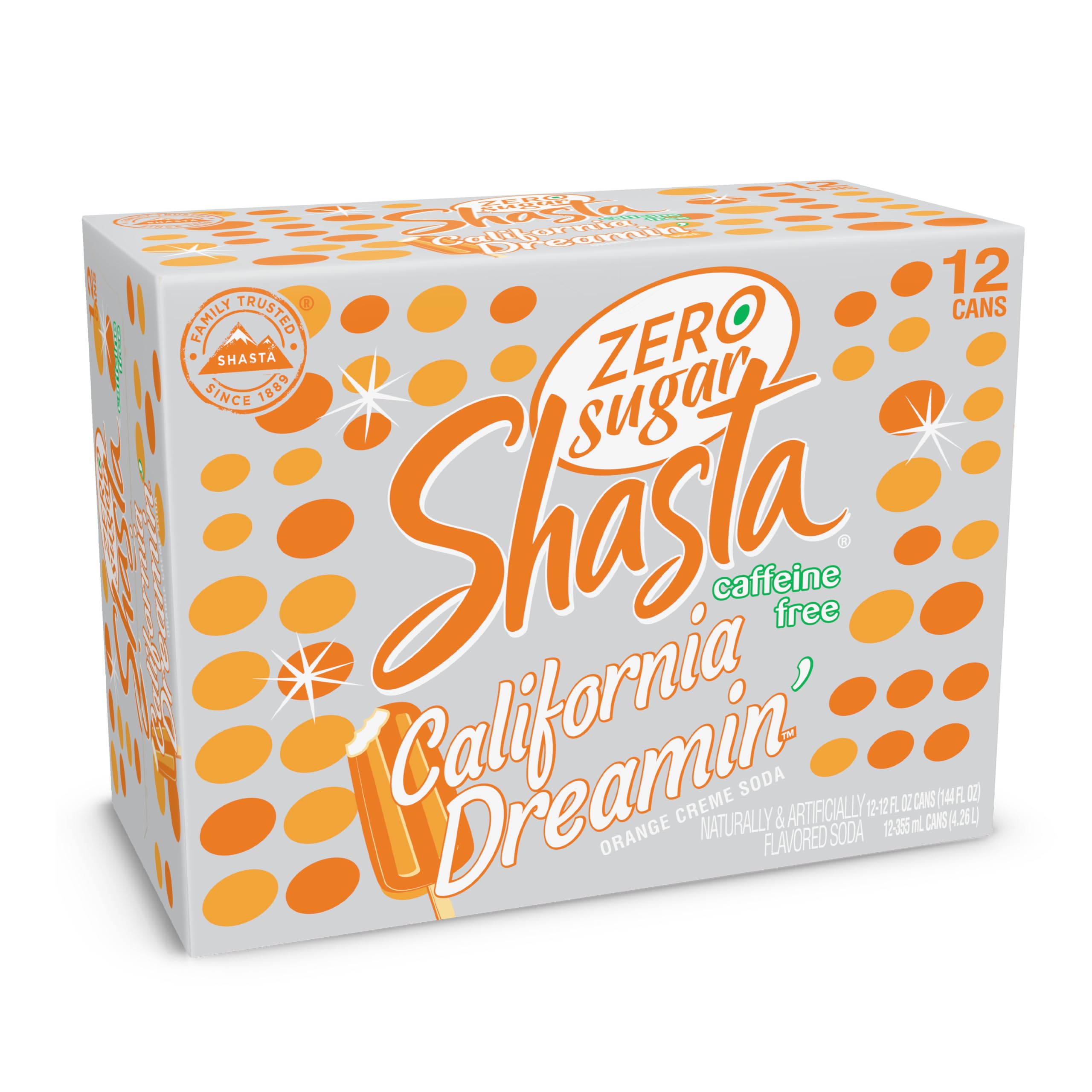 Shasta Zero Sugar California Dreamin' | Citrus & Tropical Flavor | 12-Pack of 12oz Cans | Sugar-Free, Caffeine-Free Soda with Bright, Refreshing Vibes