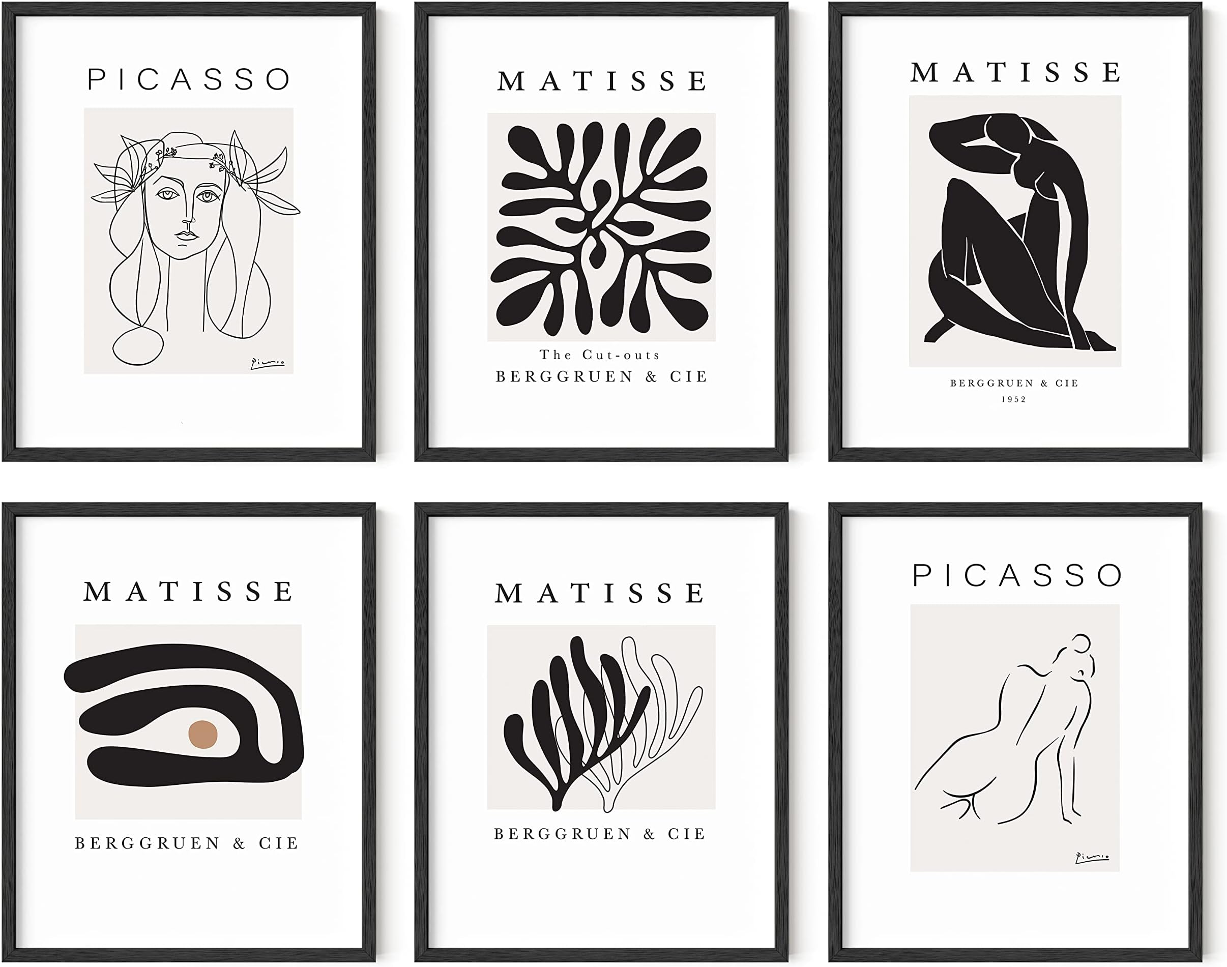 Henri Matisse Posters and Picasso Wall Art - Set of 6 Exhibition Prints from Famous Artists UNFRAMED 8"x10" (With Artists Logo)