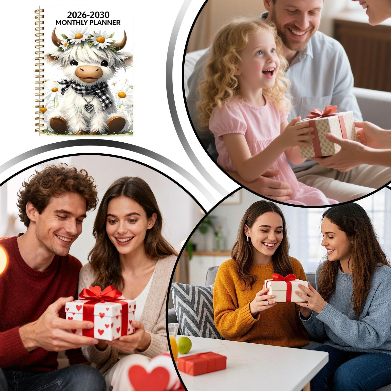 Agenda mensuel 2026-2030 5 ans, carnet à spirales Motif vache Highland