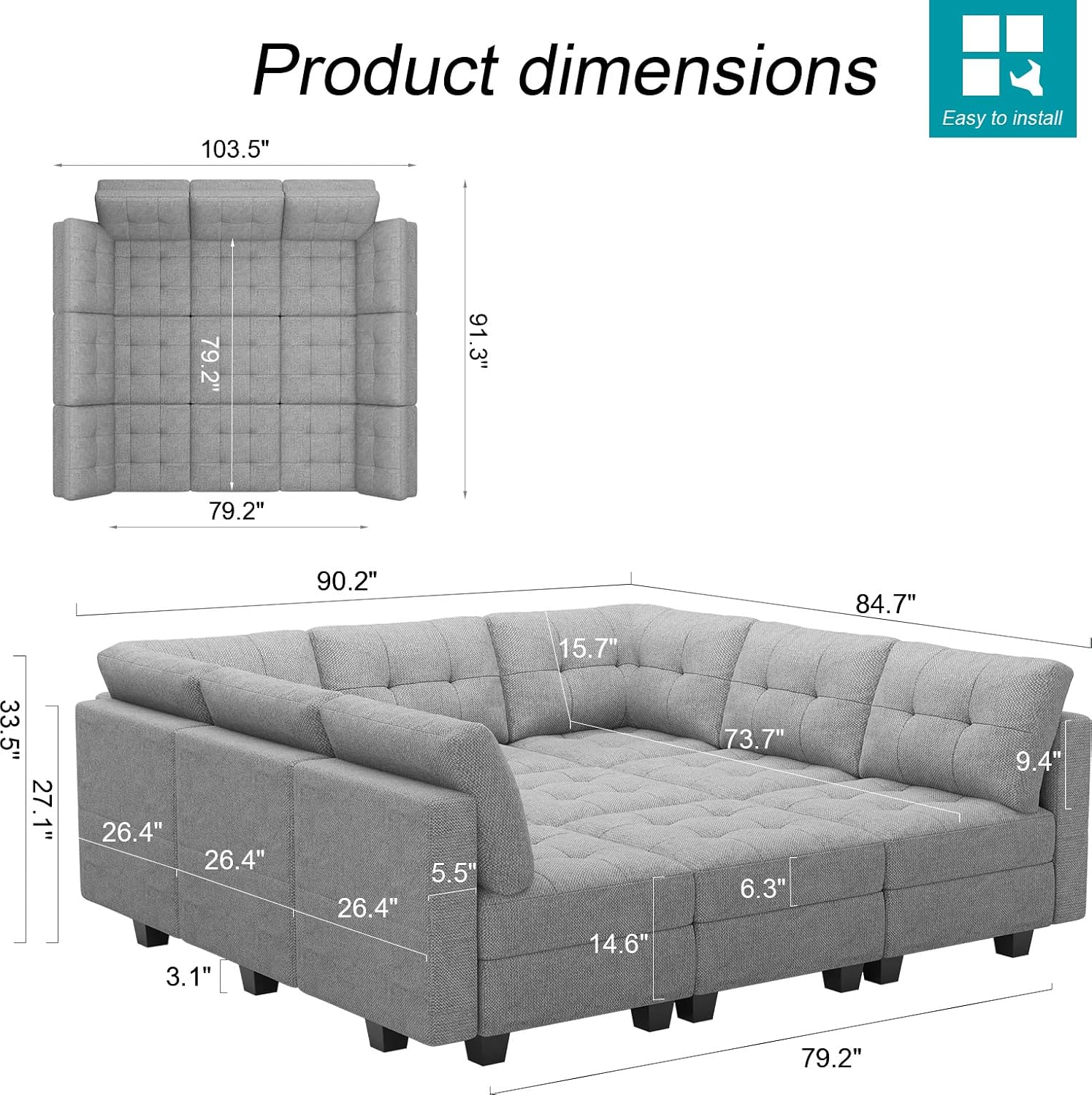 Belffin Modular Sectional Sleeper Sofa Couch with Storage Seat Reversible Modular Sofa Couch Oversized Sleeper Sectional Sofa Bed Set Light Grey