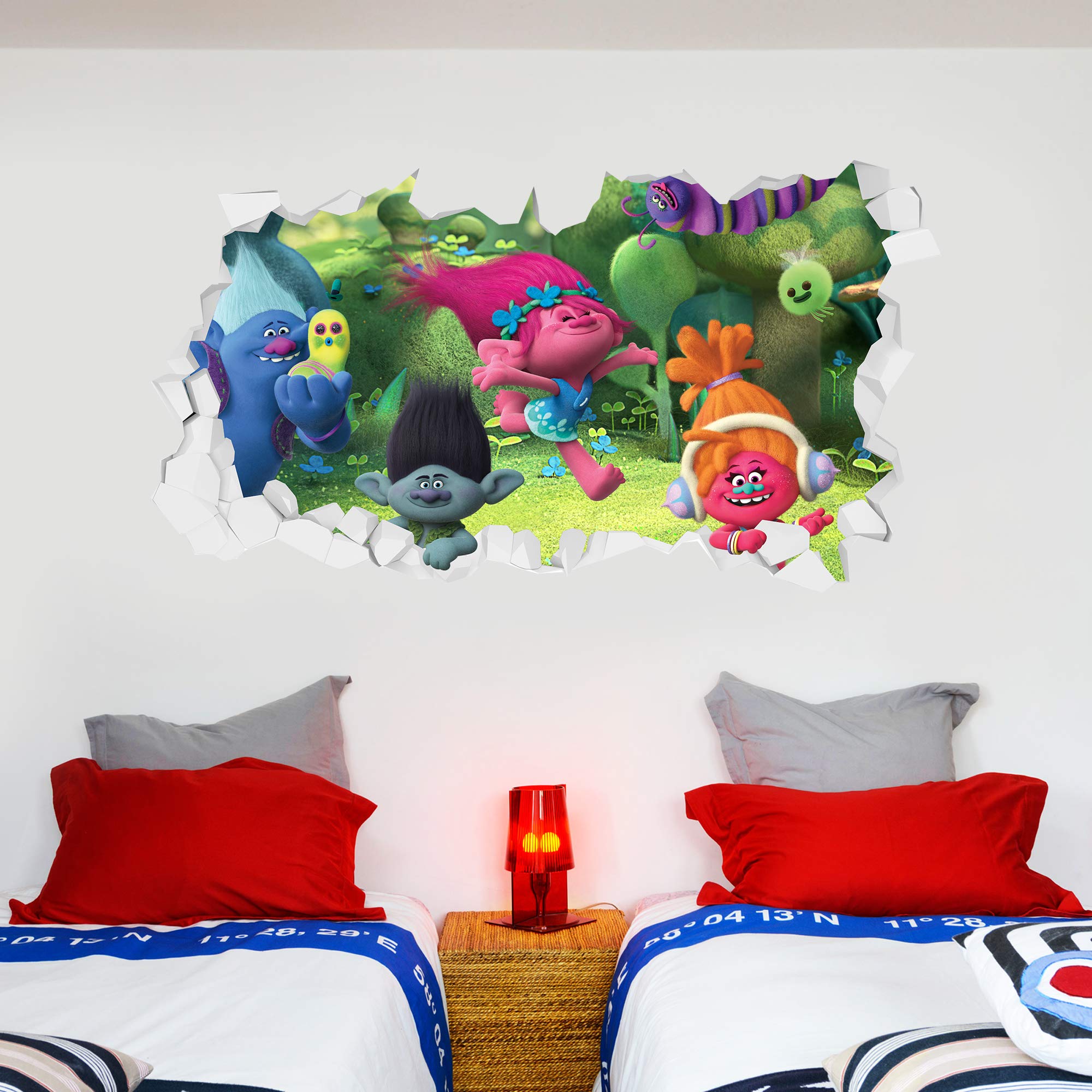 Beautiful Game Trolls - Poppy & Group Troll Village Broken Wall Mural Vinyl Art Decal Sticker (60cm)