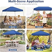 Vista 9 de Tangkula Toldo desplegable de 10 x 10 pies, tienda de campaña para exteriores con cierre central, protección solar UPF50+, 4 estacas, 8 cuerdas