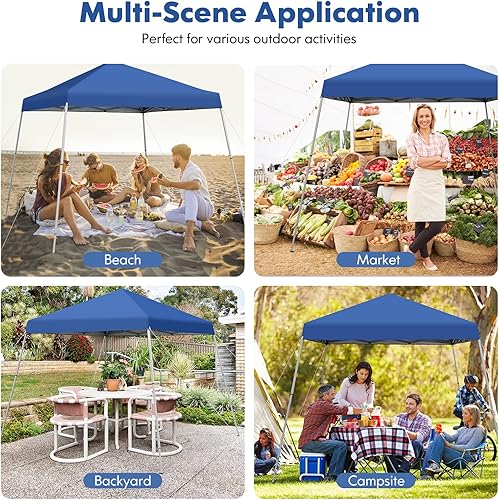 Miniatura 9 de Tangkula Toldo desplegable de 10 x 10 pies, tienda de campaña para exteriores con cierre central, protección solar UPF50+, 4 estacas, 8 cuerdas,