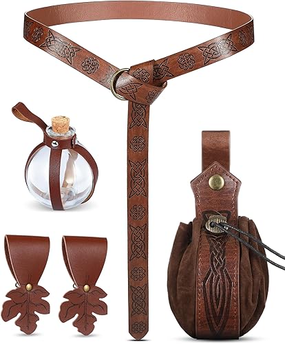 Vista 58 de Sweetude Cinturón renacentista medieval vikingo poción botellas de cuero cinturón bolsa falda senderismo 6 piezas