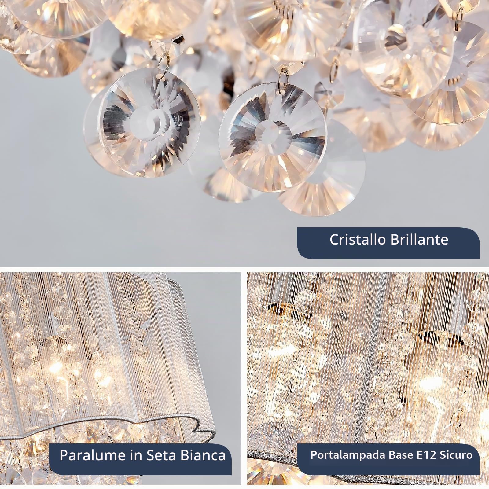 BESTIER moderno cristallo goccia di pioggia tamburo lampadario ombra illuminazione a soffitto montaggio a filo lampada a sospensione a LED per sala da pranzo bagno camera da letto soggiorno