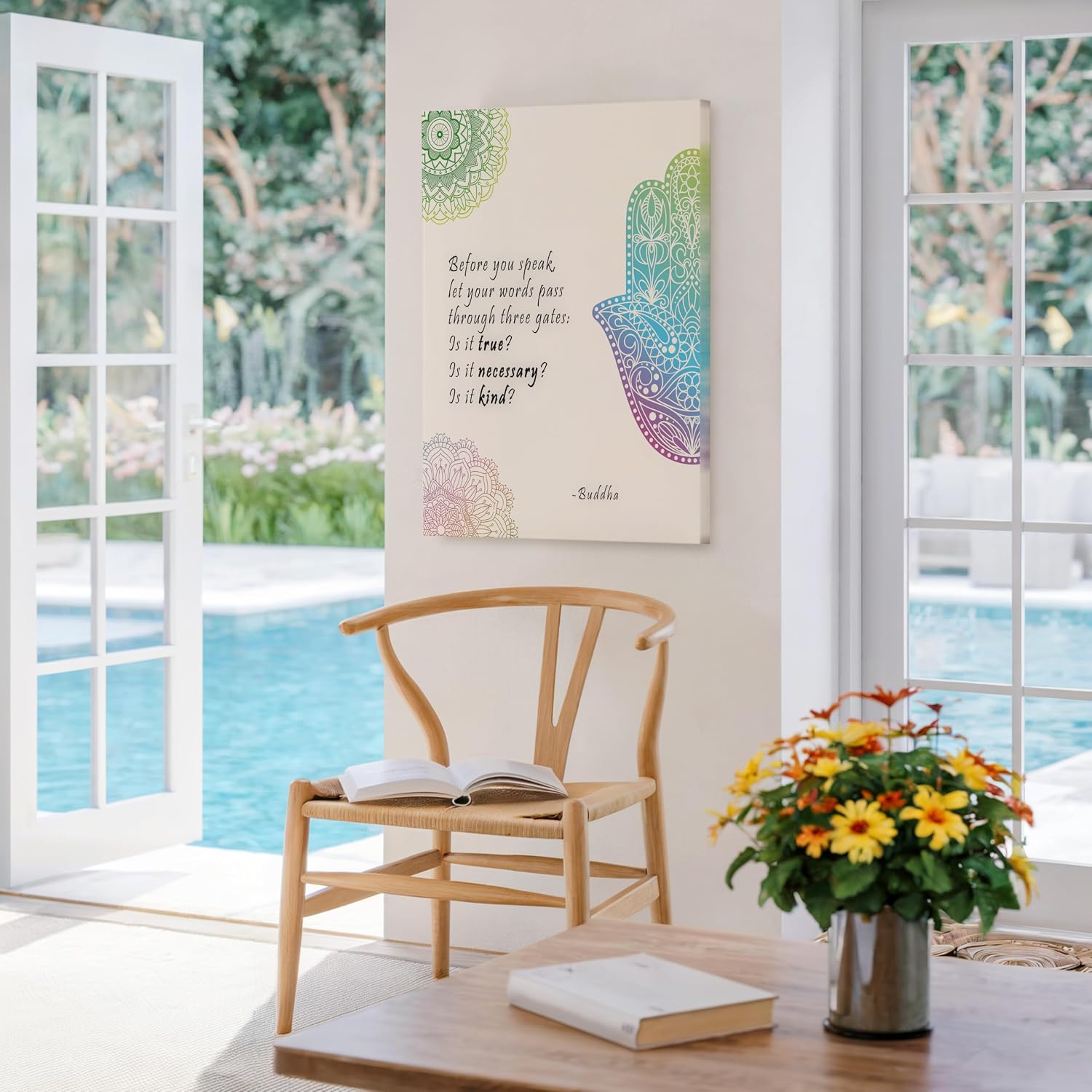 Poster Master Before You Speak Canvas - Buddha Print - Motivational Art - Encouraging Quotes Art - Gift for Men & Women - Inspiring Decor for Living Room, Bedroom or Office - 8x10 STRETCHED Canvas