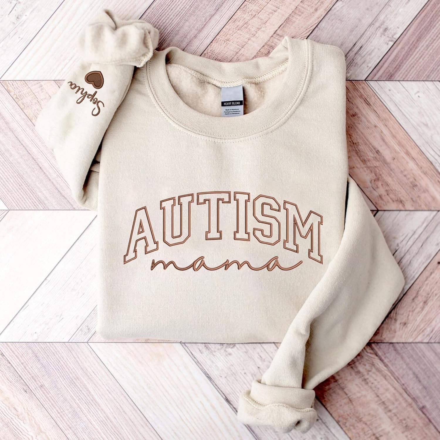 Chillever - Personalized Autism Mama Sweatshirt, Custom Mom Sweatshirt with Name On Sleeve, Shirt Women Autistic Support, Women's Autism Mom Gift, Gift For Her Mother Grandma