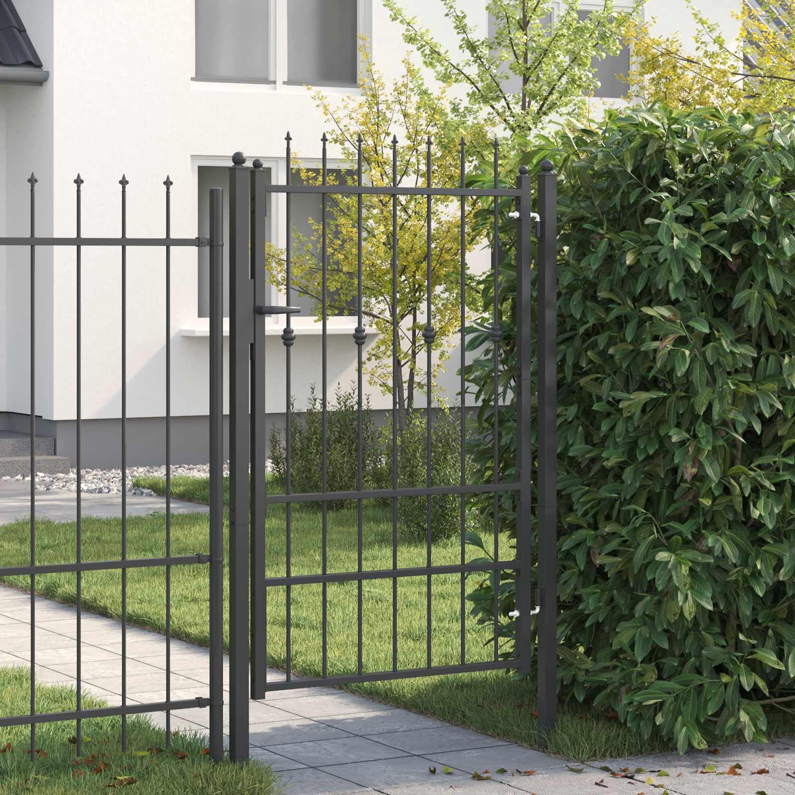 vidaXL Puerta de Cerca Horst 100 x 150 cm Metal Negro Cerradura, Puerta de Seguridad Exteriores Valla Metálica