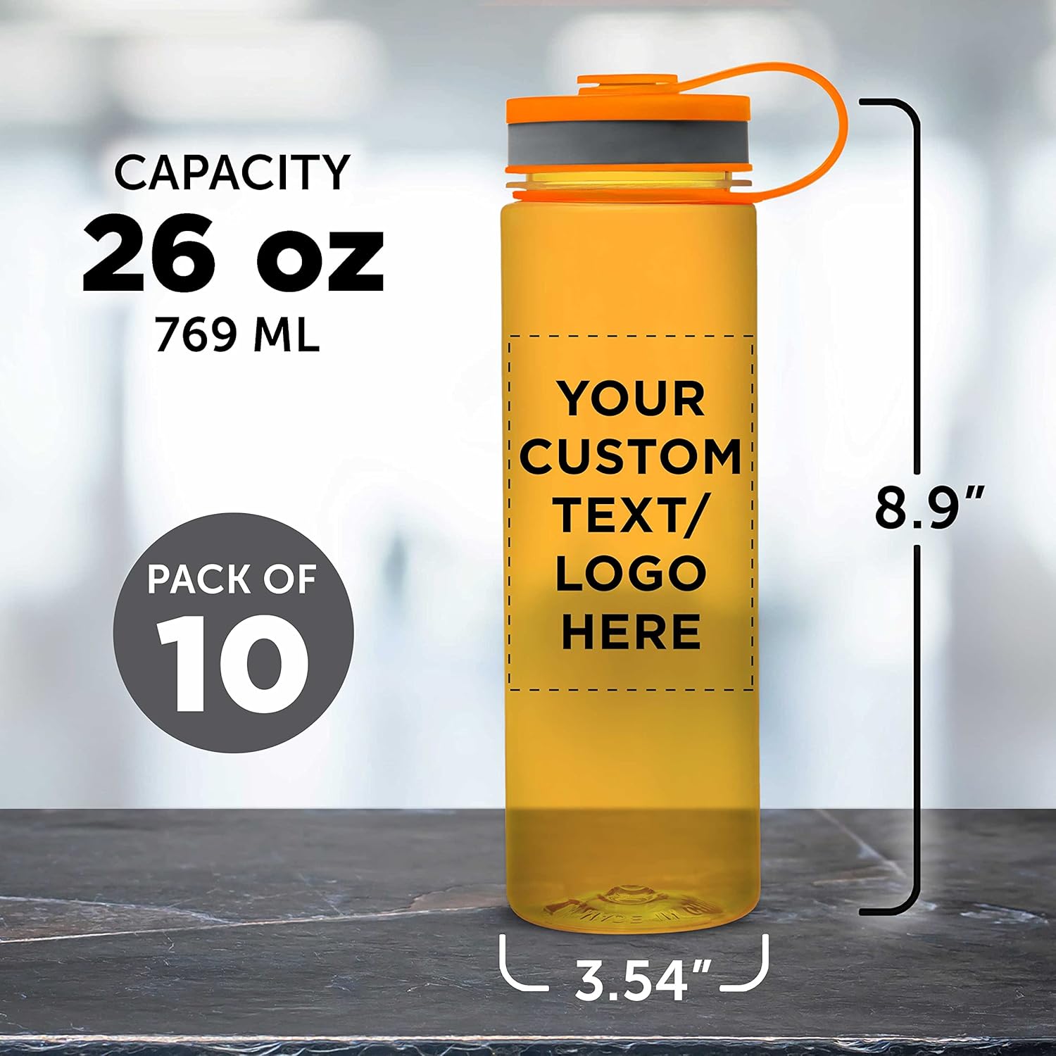 DISCOUNT PROMOS Custom Wide Mouth Water Bottles 26 oz. Set of 10, Personalized Bulk Pack - BPA Free, Great for Gym, Camping, Backpacking, School - Orange - Image 5