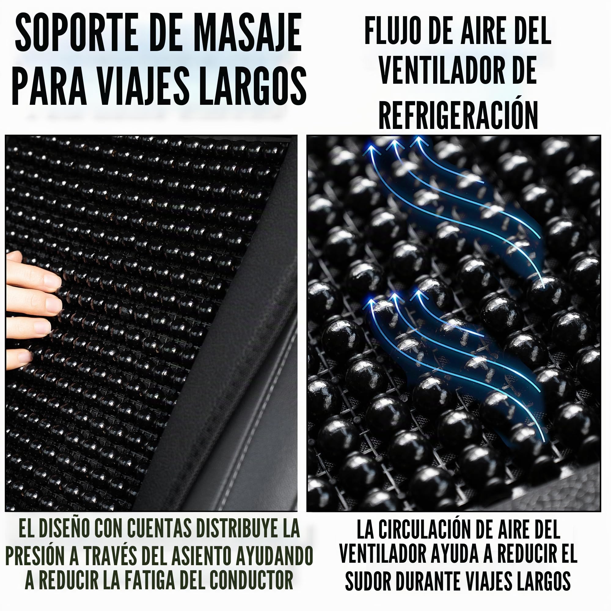 Funda de asiento de coche con cuentas de refrigeración y masaje, funda de asiento con cuentas de madera negra con almohadilla de refrigeración de asiento de coche de 12 V, temperatura ajustable