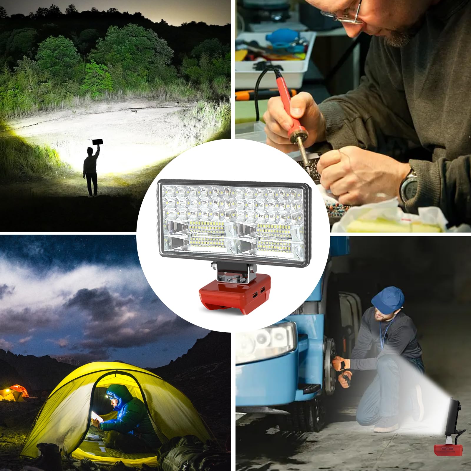 Luz Compatible con Milwaukee 18V,Lámpara de Trabajo Led Sin Cuerda 38W 6000Lm Linterna Recargable con Protección de Baja Tensión Y USB,Liderar El Camino Focos Alimentados por Baterías
